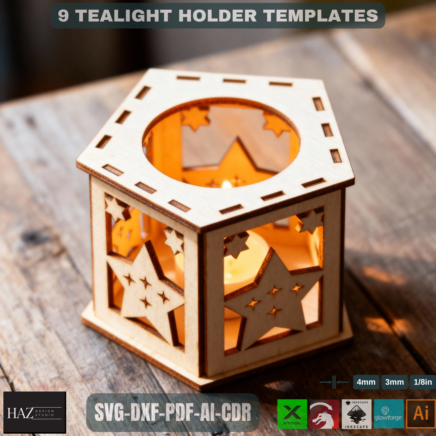 DIY Laser Cut Tealight Holders SVG Files | Christmas Candle Box Template | Wood Lanterns | Festive Home Decor Gifts for Xtool Glowforge 481