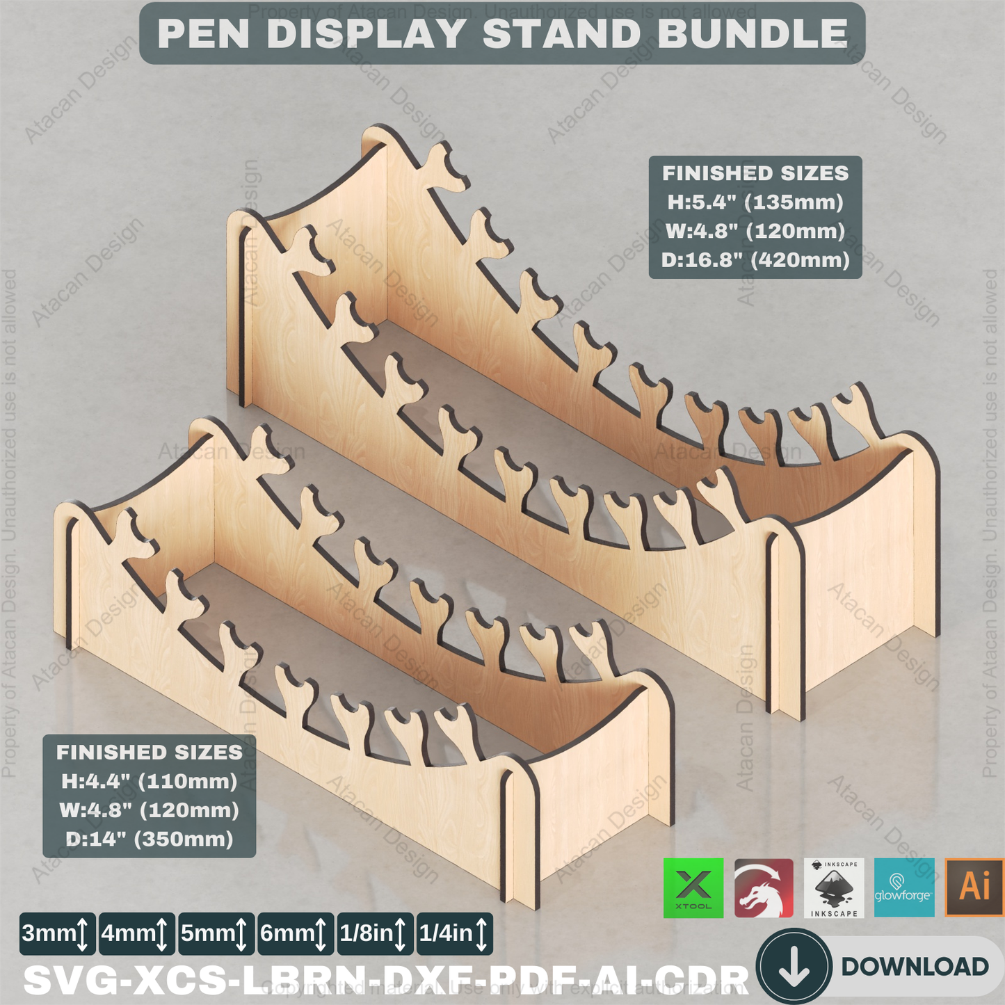 Tiered Pen Display Laser Cut Files | Professional Showcase Stands | Desk Organizer Bundle | Multi-Size 447