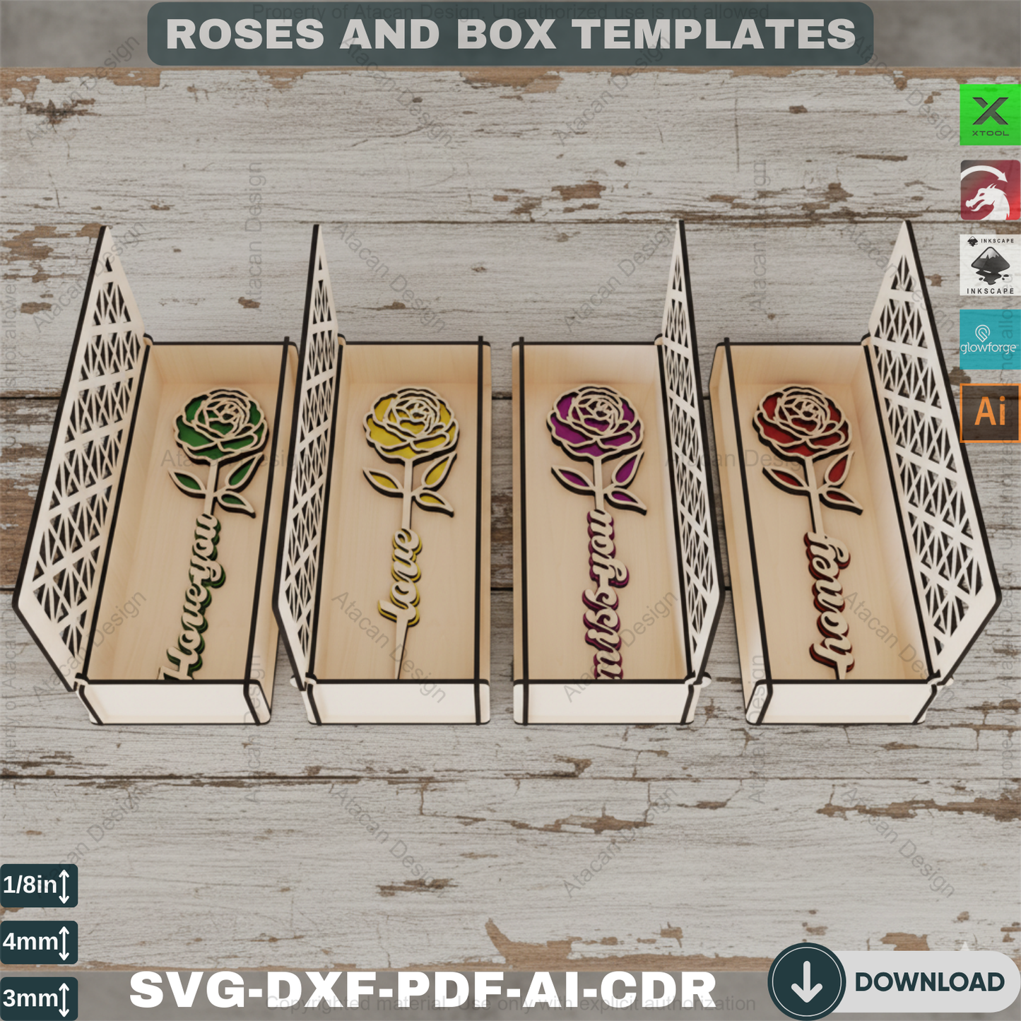 Rose Box Laser Cut Design - Perfect Valentine’s Day Gift - Elegant Wooden Flower Art,Romantic Rose Box Design,Laser Cut Rose Box 816