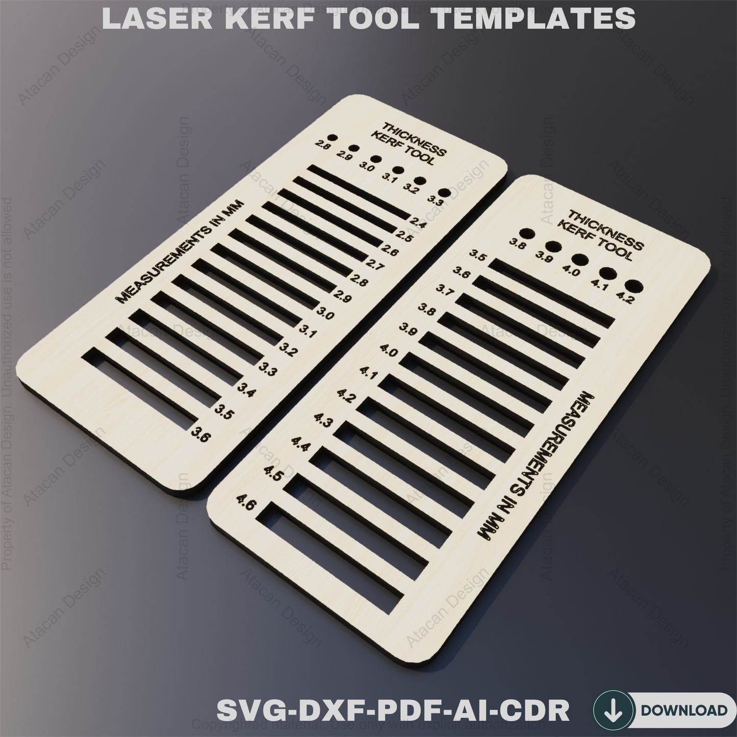 Material Thickness Kerf Tool Precision Testing Guide for Laser Cutting Projects,Metric Imperial Thickness Gauge, Kerf Measuring Tool 822