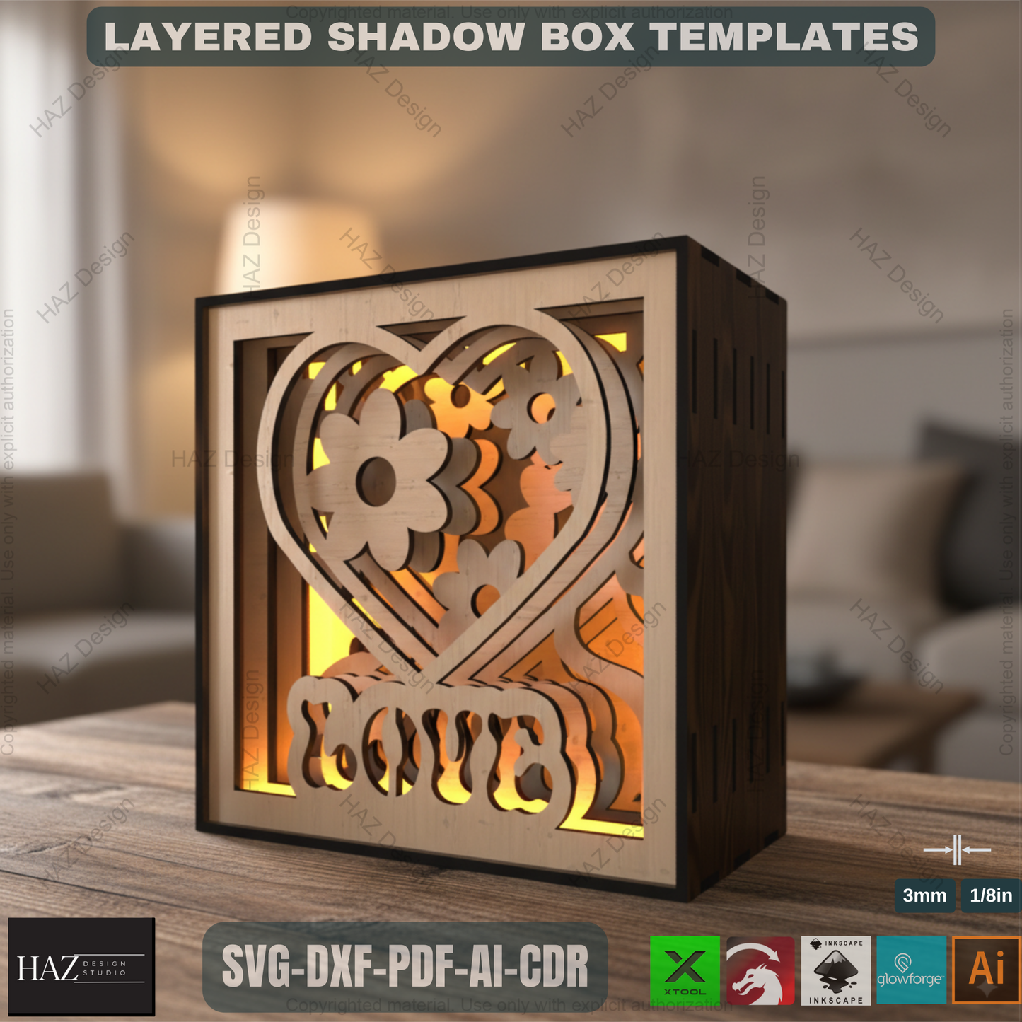 Wood Layered Night Lamp - Valentine Gift Decor -Shadow Box Light Svg Templates