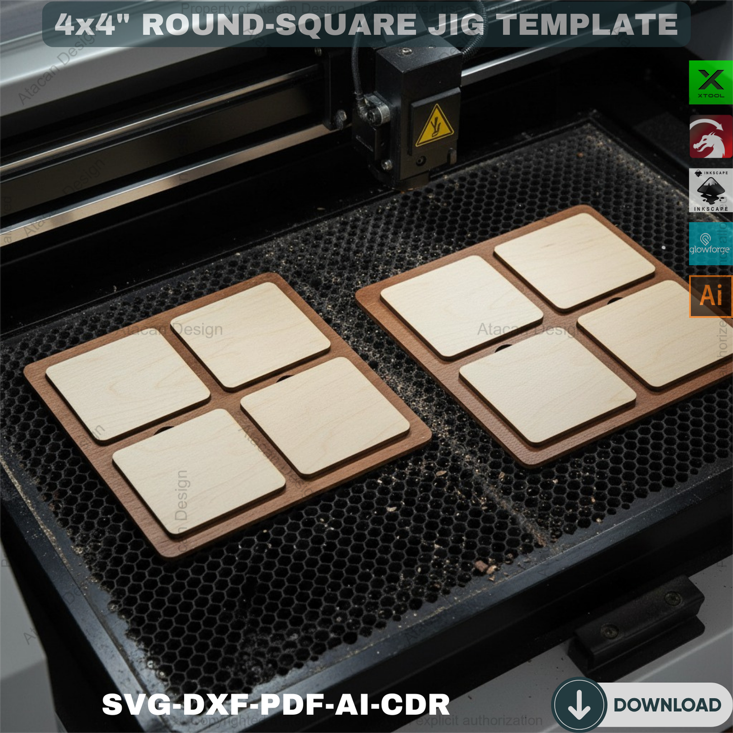 Laser Cut 4x4 Inch Square and 4 Inch Circle Jig - Perfect for Engraving and Cutting Projects 697