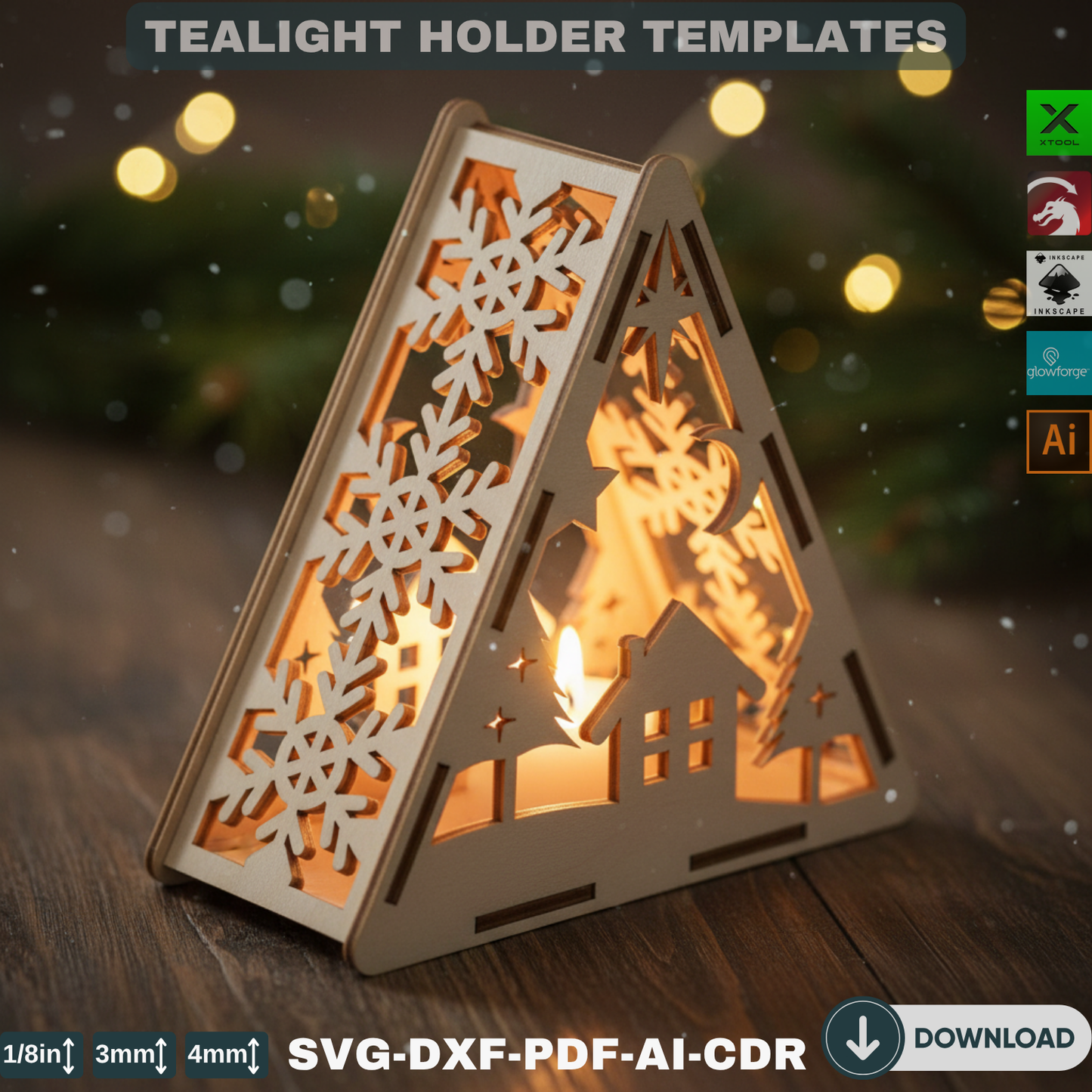 Christmas Pyramid Candle Holders - Tealight Laser Cut Lamp Designs for Night Light Decoration 778