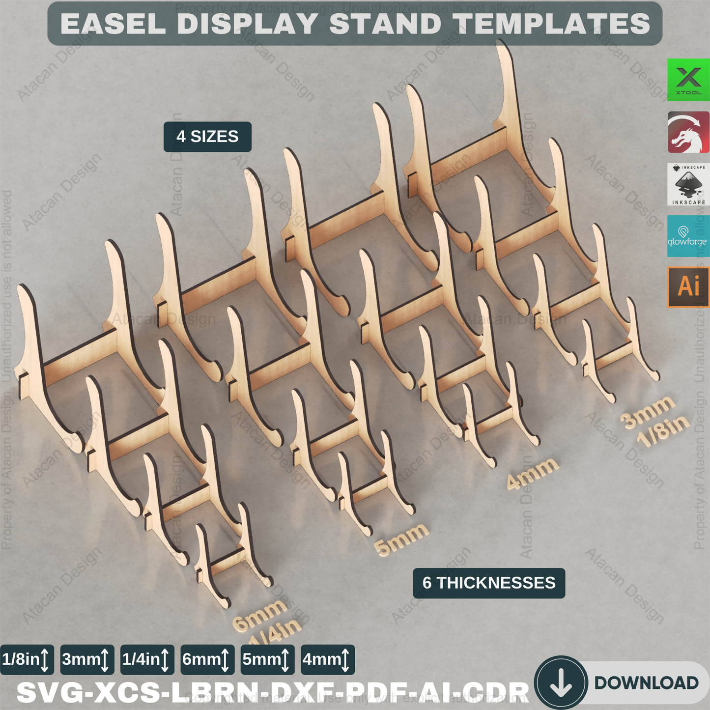 Easel display svg DXF Plate stand Laser cut files / Easel Holder Svg files / Laser Cut Easels ADS079