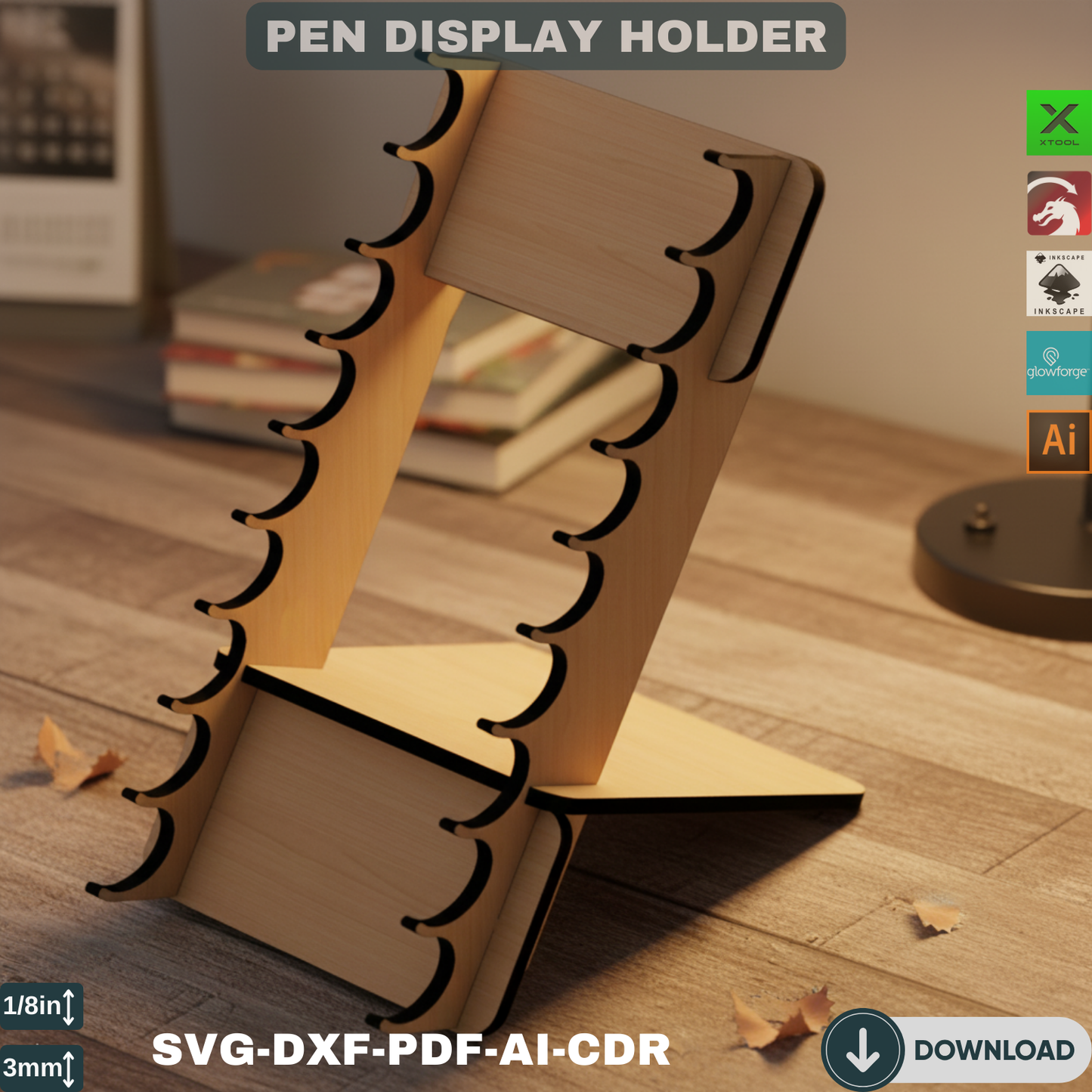 Laser Cut Pen Holder SVG, Wooden Pencil Stand, Desk Organizer for Pens, Digital Files for Glowforge XTool
