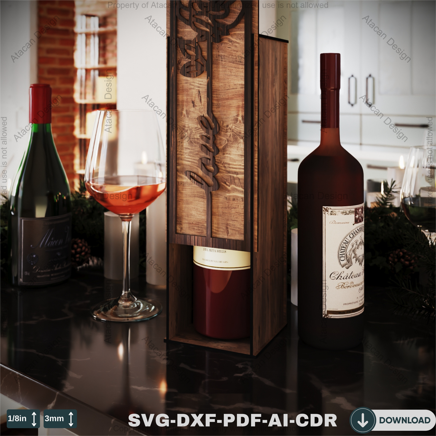 Flower Engraved Wine Box - Perfect Laser Cut Gift for Weddings & Special Occasions-Romantic Wine Gift Box 804