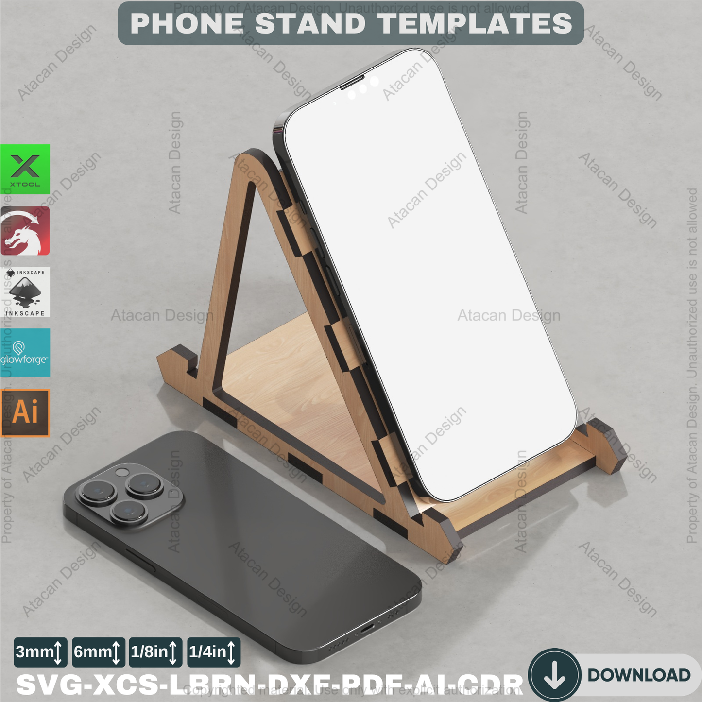 Modern Phone Stand Laser File, Desk Organizer for Home Office, Easy DIY Tech Gift for Glowforge & Xtool Ads108