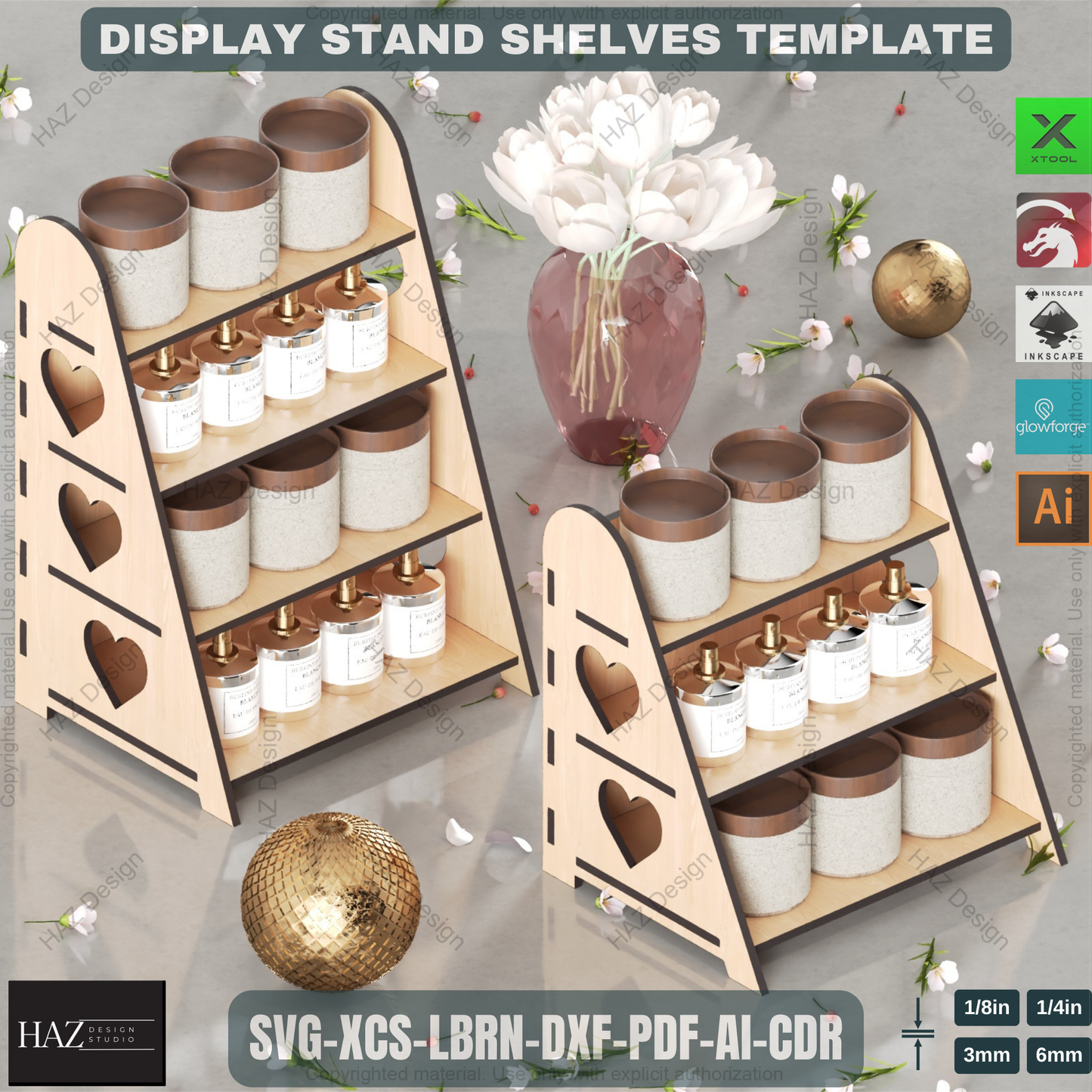 Multi-Tier Retail Display Stand Design - Laser Cut Files for 3 & 4 Shelf Organizer,Laser Cut Tiered Display Stand Files 282