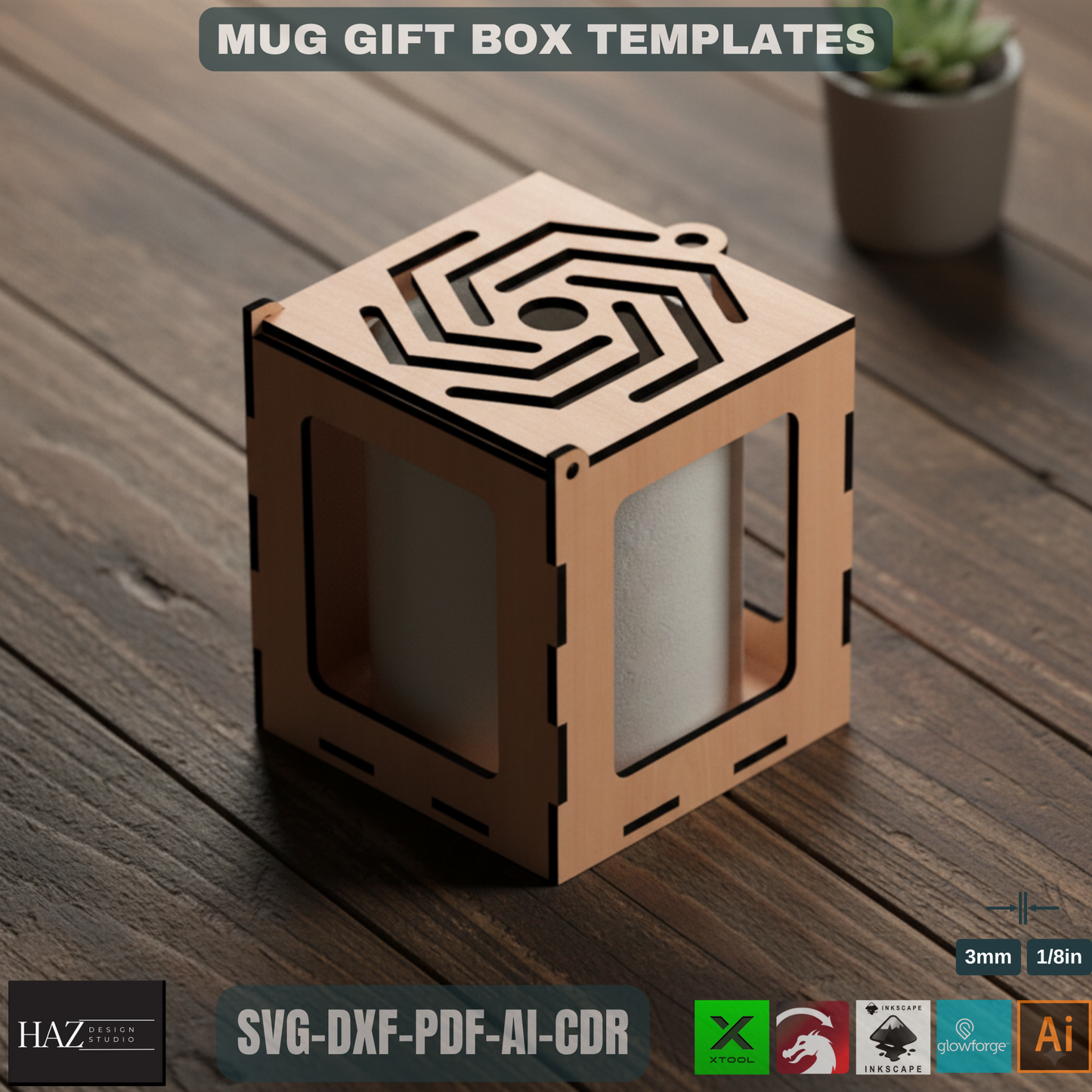 003 Wooden Coffee Mug Gift Box / Mug Holder Laser cut Box / SVG DXF CDR Ai files 003