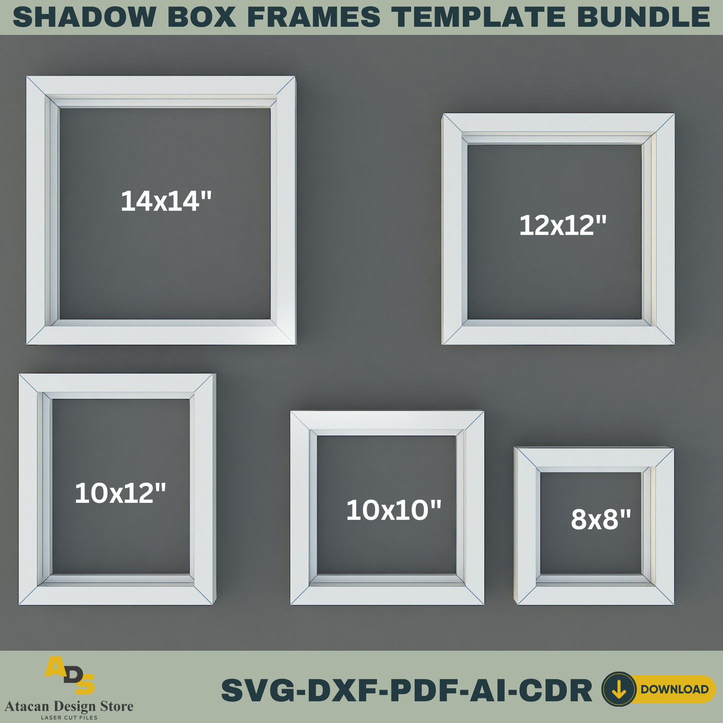Shadow Box Frames Bundle - 5 Sizes for 3D Layered Paper Art, Cricut, Silhouette, Laser Cutting Files 764
