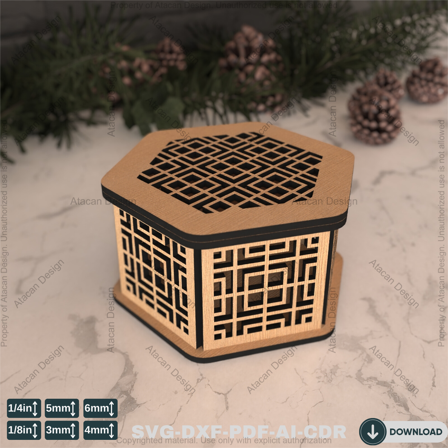 Hexagon Laser Cut Gift Box - Elegant Decorative Wooden Wedding Favor Box,jewellery case Design 796