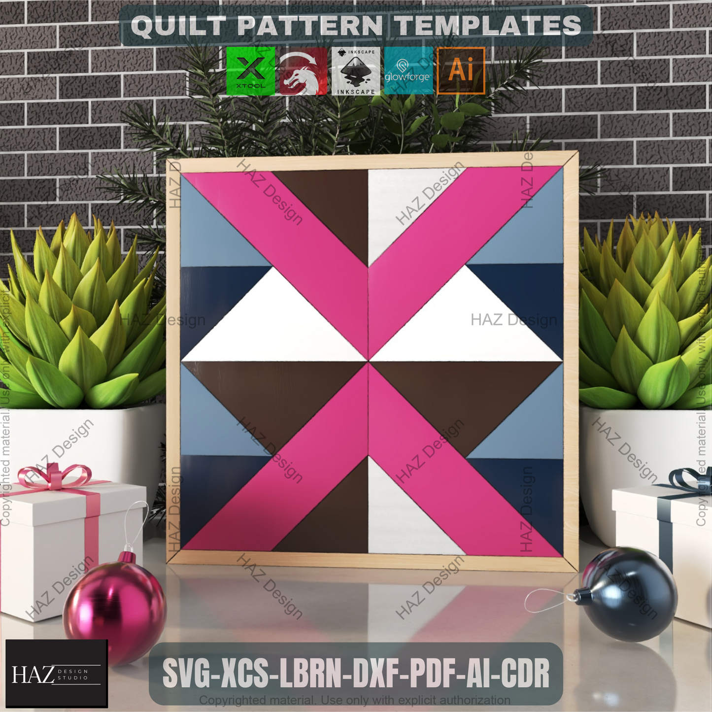 Wood Quilt Block Pattern Pack, Geometric Wall Art SVG, Laser Ready Files for Farmhouse Decor, DIY Barn Quilt Craft Project Bundle 461