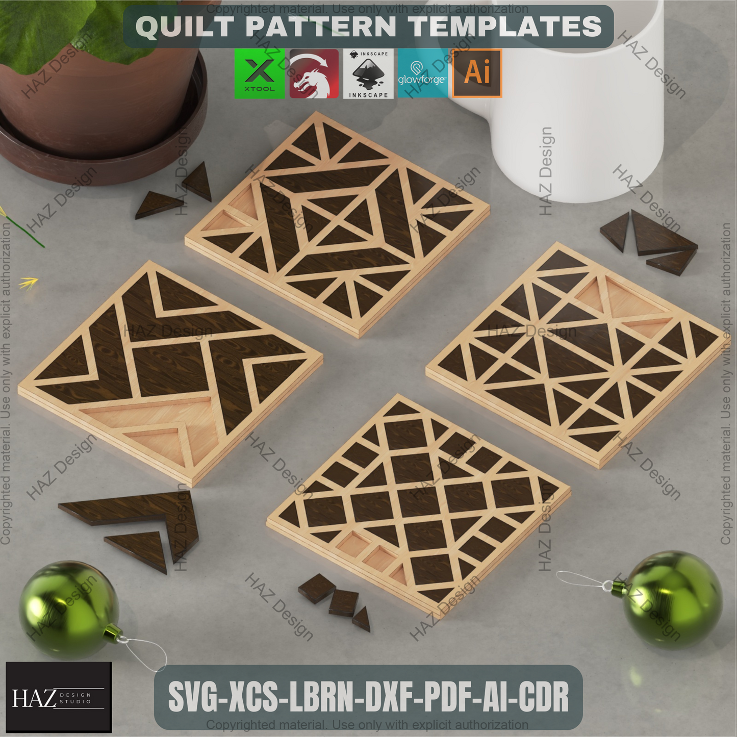 Geometric Quilt Block Craft Bundle • 16 Laser Cut Templates for Farmhouse Coasters • DIY Wood Wall Art & Home Decor Projects 463