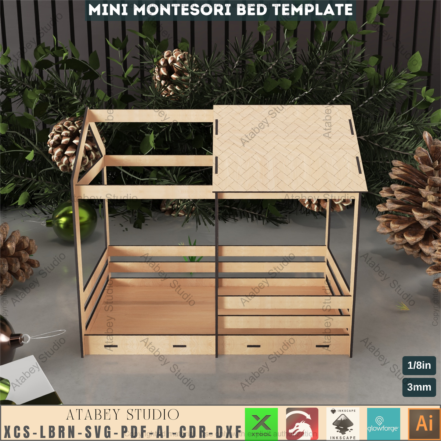 Montessori Doll Bed Laser Cut File, Miniature House Bed Plan for Glowforge, DIY Plywood Toddler Bed Craft
