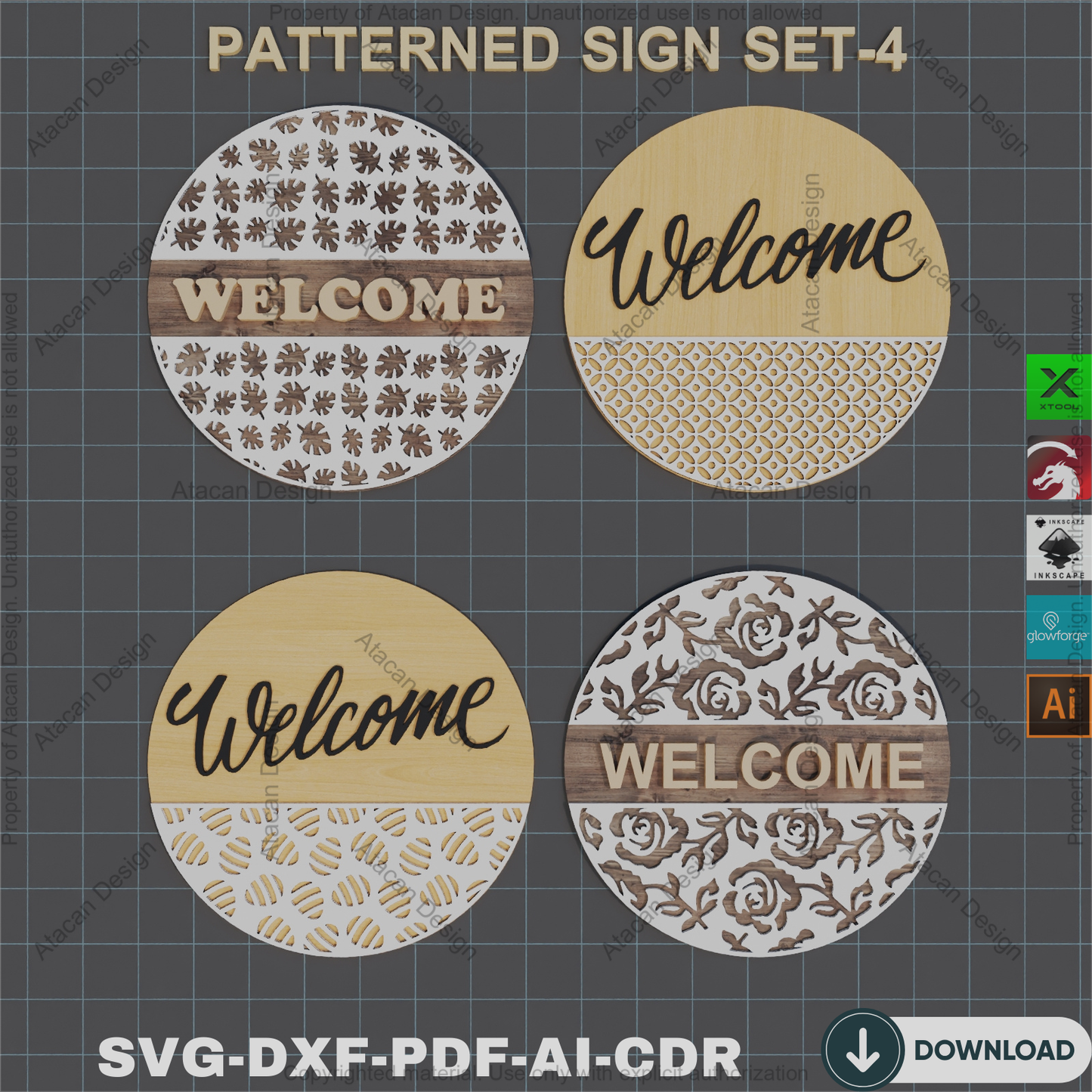 Whimsical Welcome: 32 Laser-Ready Door Sign Designs - Floral & Geometric Charm 846