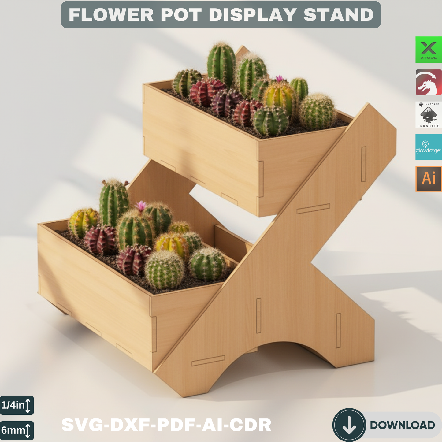 DIY Multi-Level Tiered Wooden Plant Shelf Laser Cut Design Files for Home Garden Decor Projects 100