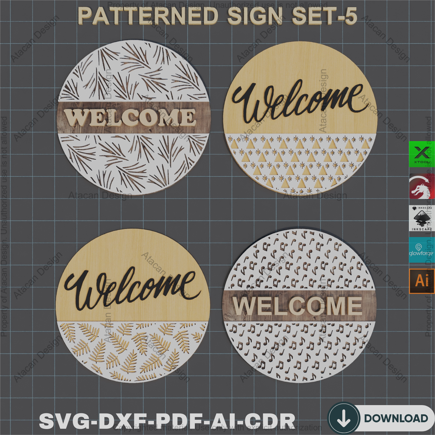 Whimsical Welcome: 32 Laser-Ready Door Sign Designs - Floral & Geometric Charm 846