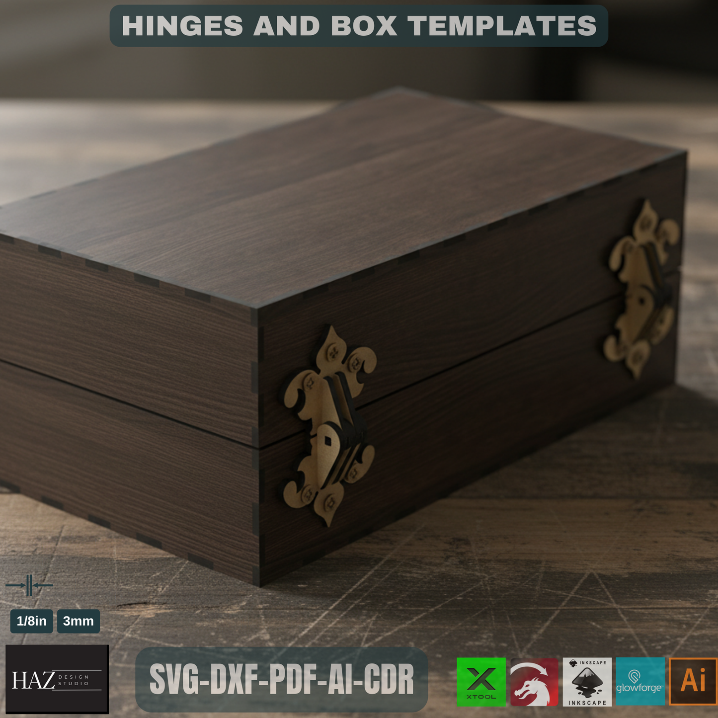Wood Box and Hinge Svg Files / Jewellery Boxes / Laser Cut Hinges Template SVG DXF Ai CDR 091