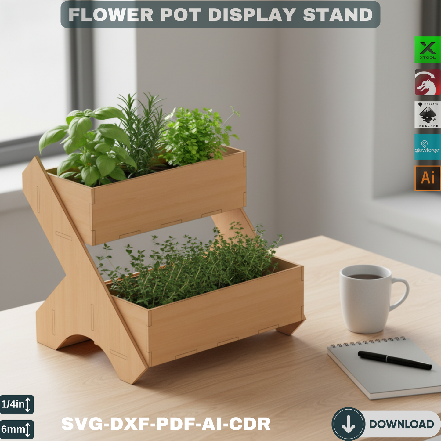 DIY Multi-Level Tiered Wooden Plant Shelf Laser Cut Design Files for Home Garden Decor Projects 100