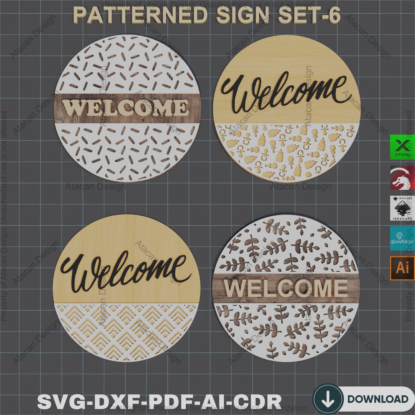Whimsical Welcome: 32 Laser-Ready Door Sign Designs - Floral & Geometric Charm 846
