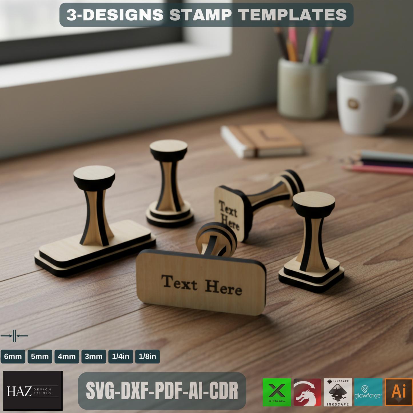 Customised Stamp Handle Plan / Wooden Personalise Stamper / Laser Cut Stamps / Custom Glowforge Files SVG DXF CDR Ai 060