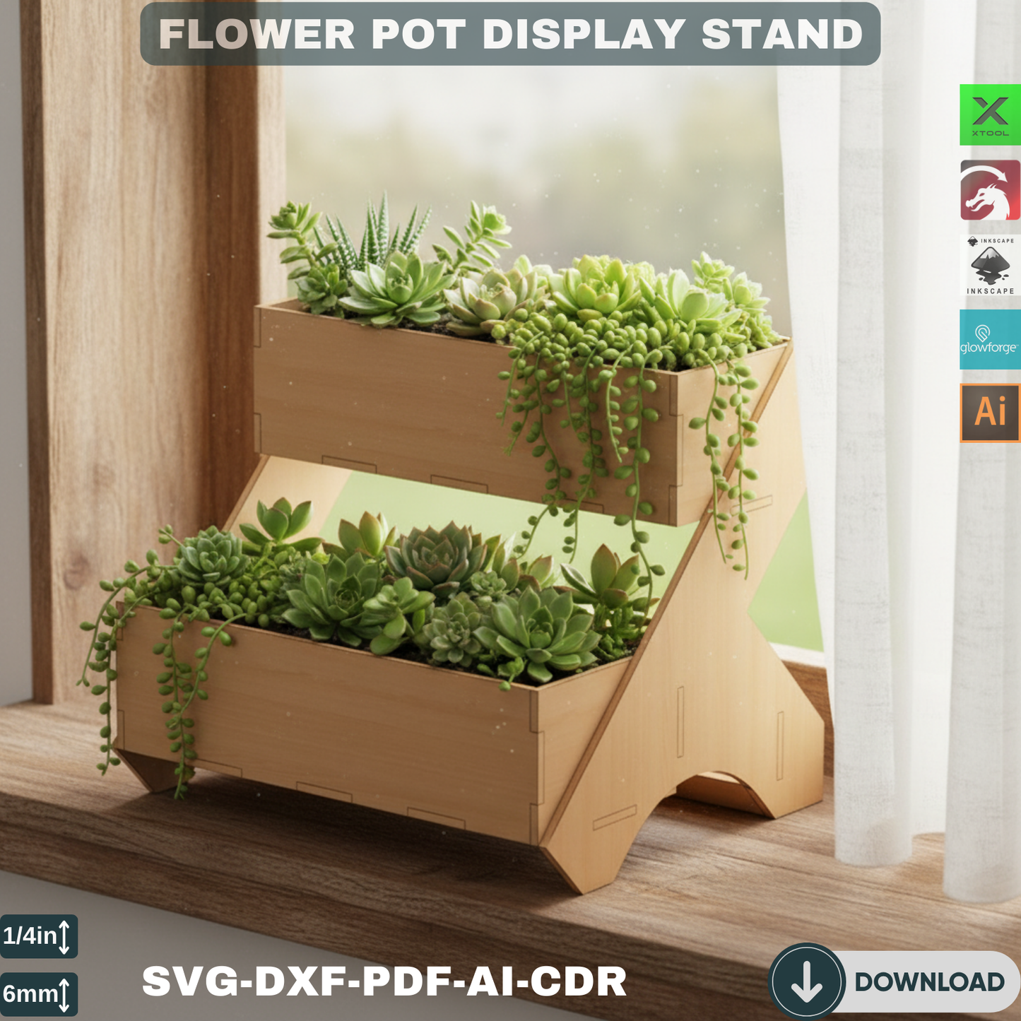 DIY Multi-Level Tiered Wooden Plant Shelf Laser Cut Design Files for Home Garden Decor Projects 100