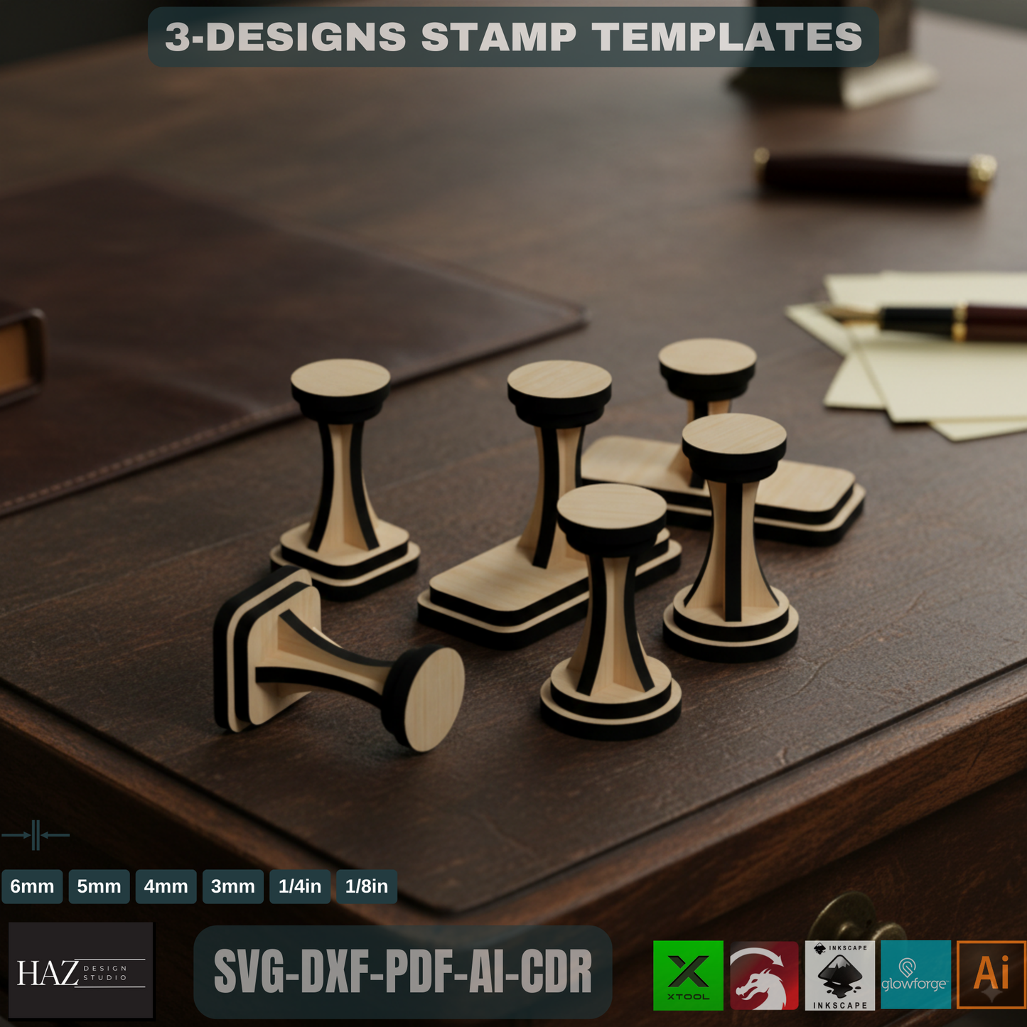 Customised Stamp Handle Plan / Wooden Personalise Stamper / Laser Cut Stamps / Custom Glowforge Files SVG DXF CDR Ai 060