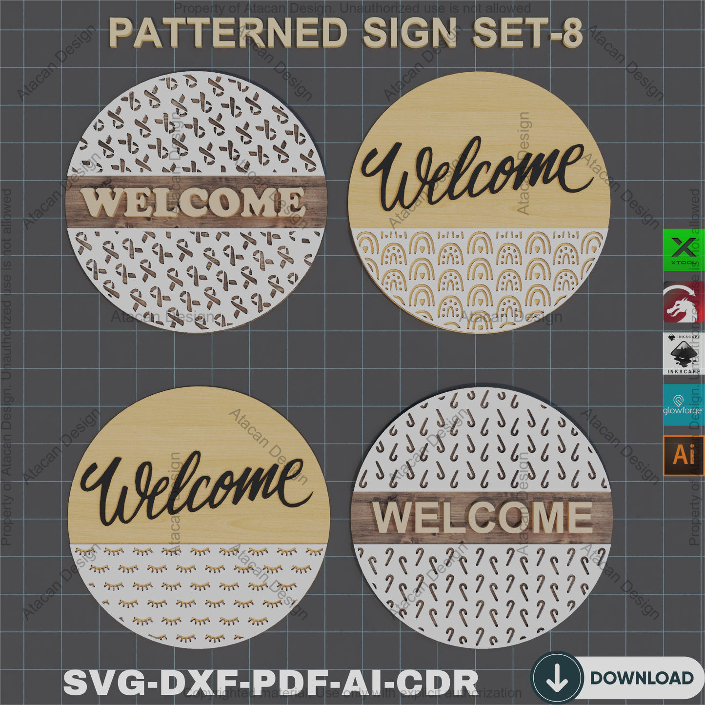 Whimsical Welcome: 32 Laser-Ready Door Sign Designs - Floral & Geometric Charm 846