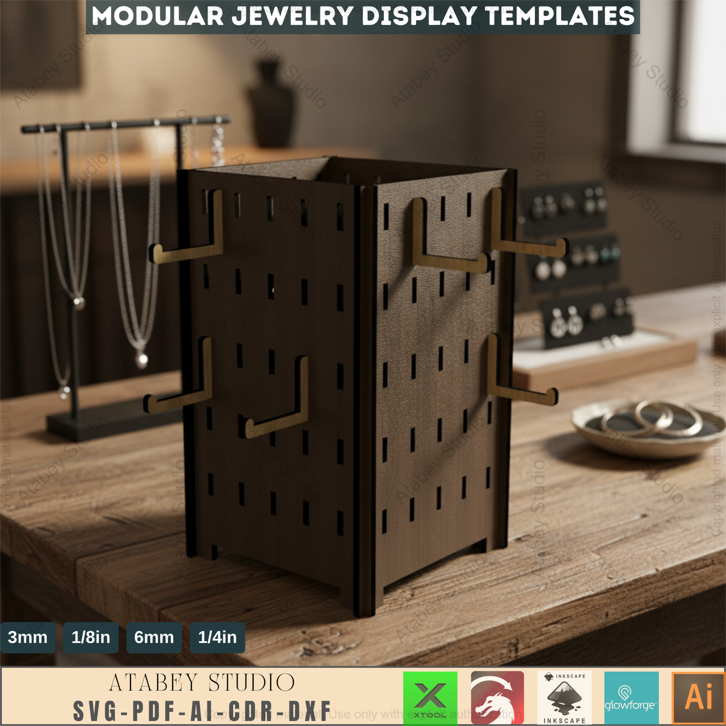 Extendable Jewelry Displays / Earring Stands / Pendant Ornament Holders / Keychain Organizers / Laser Cut Files SVG, DXF, CDR Download 548
