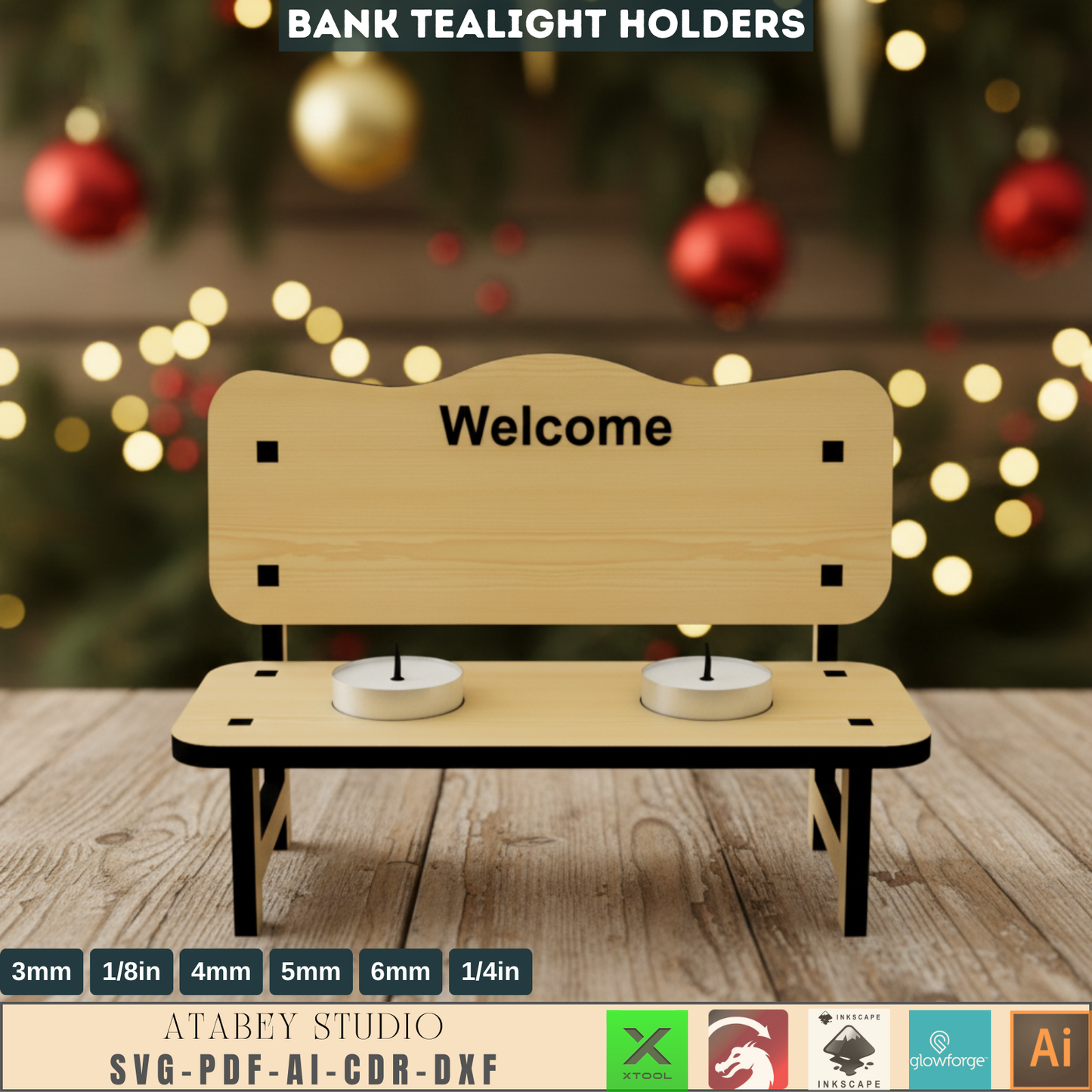 Laser Cut Bank Tealight Holder SVG, Wooden Bench Candle Lantern Files, Rustic Home Decor Gift, Digital Download for Crafting 688