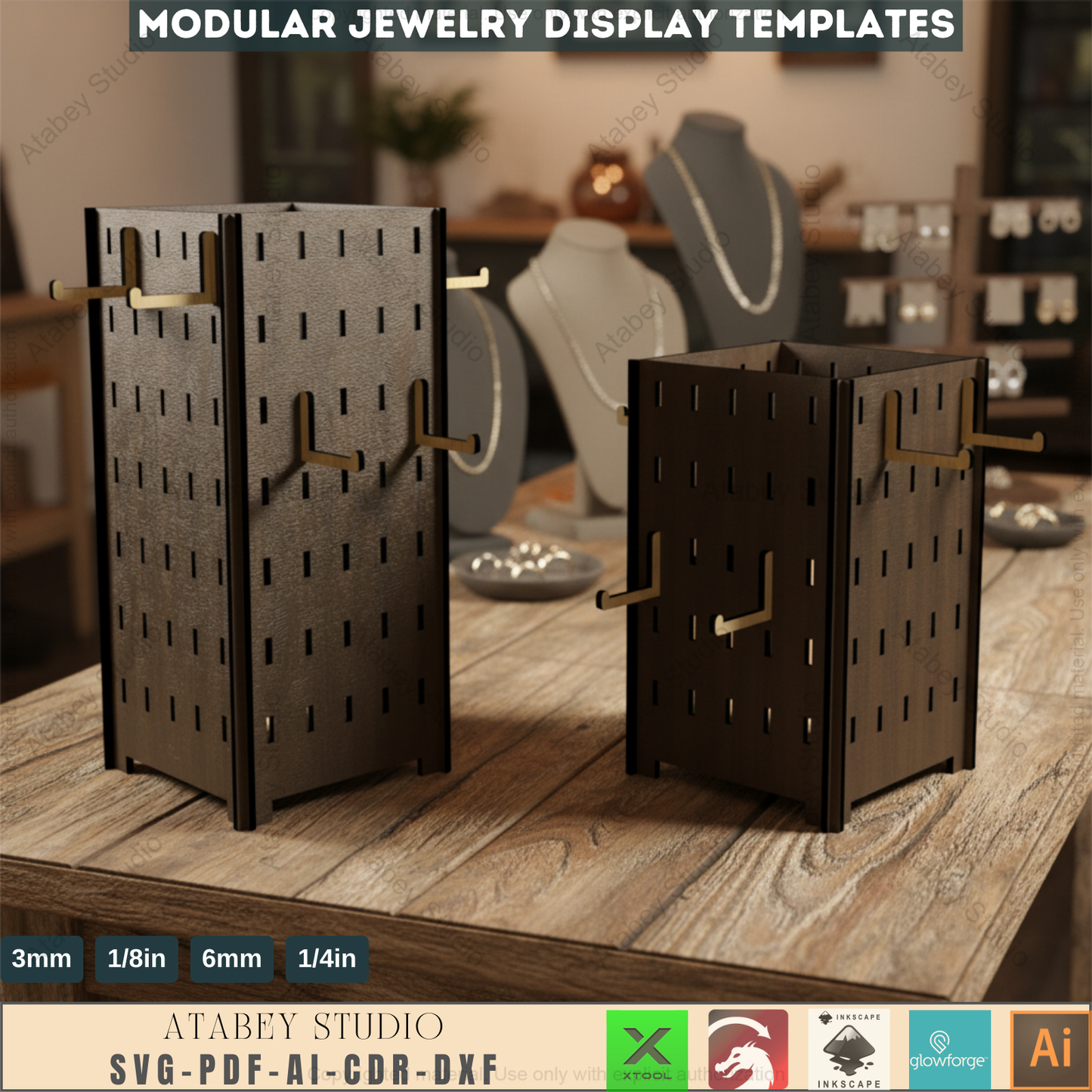 Extendable Jewelry Displays / Earring Stands / Pendant Ornament Holders / Keychain Organizers / Laser Cut Files SVG, DXF, CDR Download 548