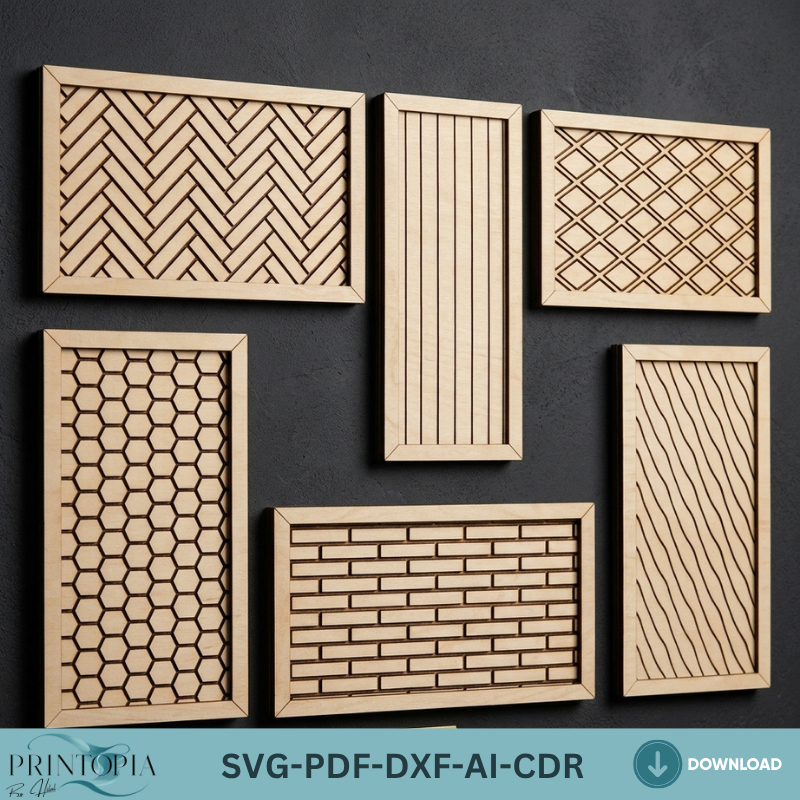 Modern Geometric Wood Wall Art Laser Cut Files Set Interior Decor Pattern Templates