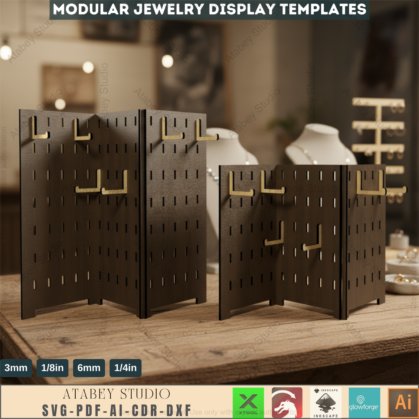 Extendable Jewelry Displays / Earring Stands / Pendant Ornament Holders / Keychain Organizers / Laser Cut Files SVG, DXF, CDR Download 548