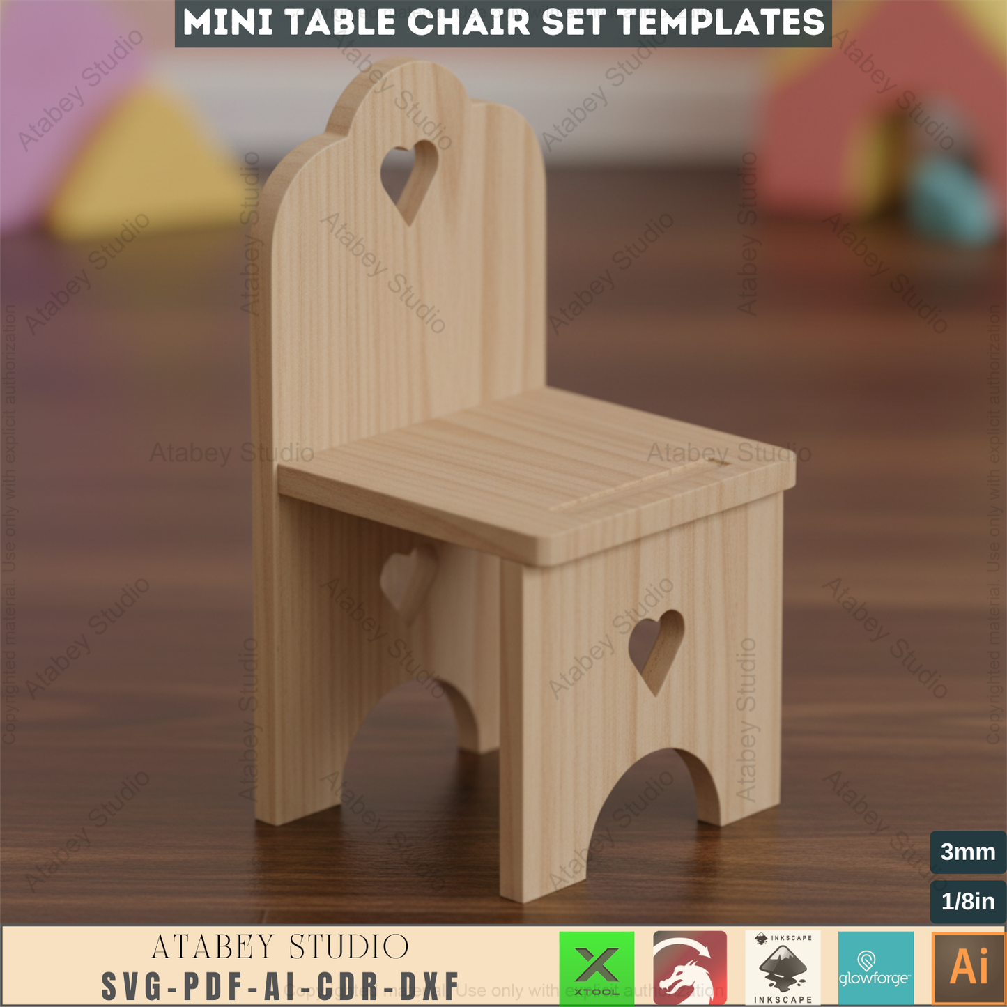 Table and chair furniture set Glowforge cut files / Kid Miniature Chair Svg template / digital download 316