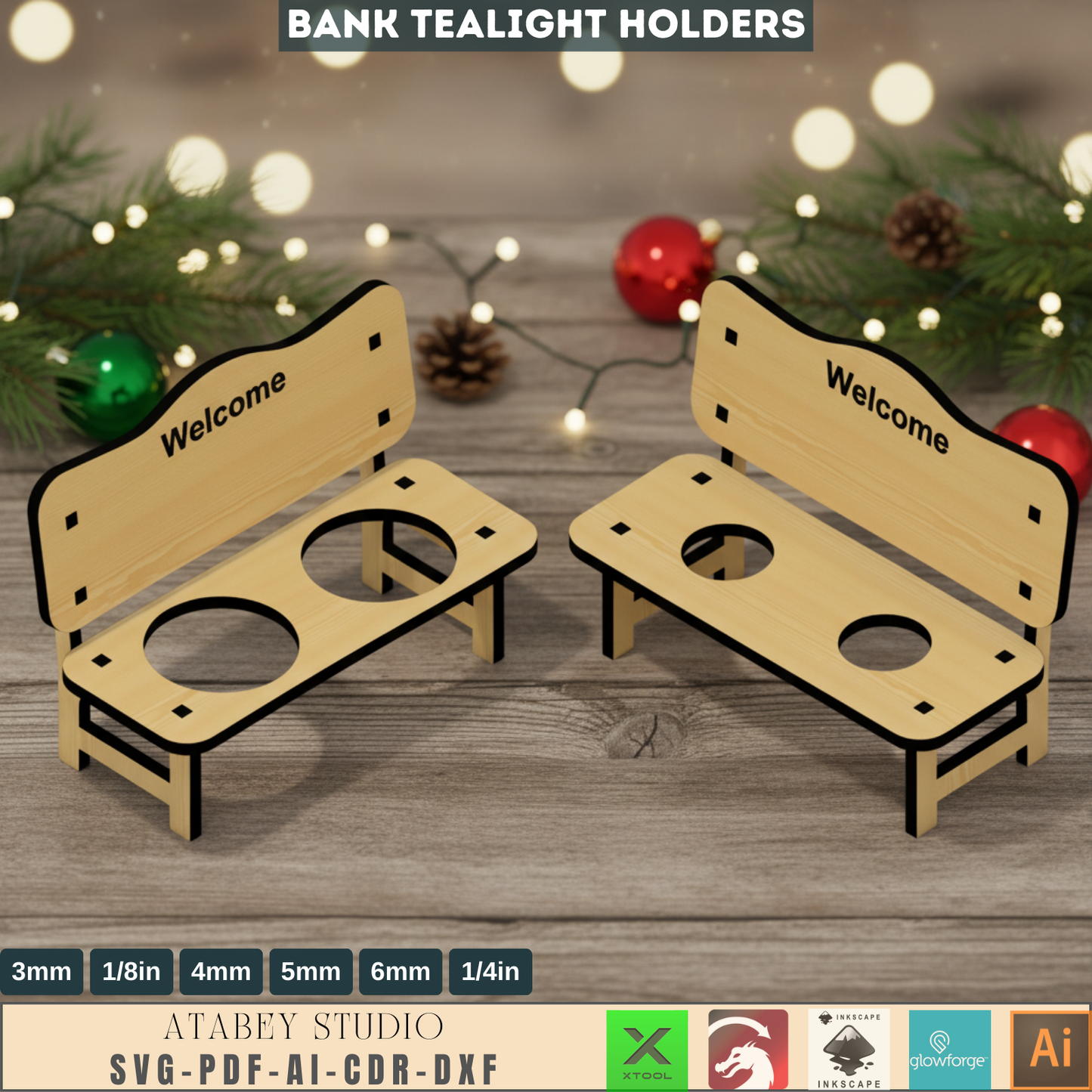 Laser Cut Bank Tealight Holder SVG, Wooden Bench Candle Lantern Files, Rustic Home Decor Gift, Digital Download for Crafting 688