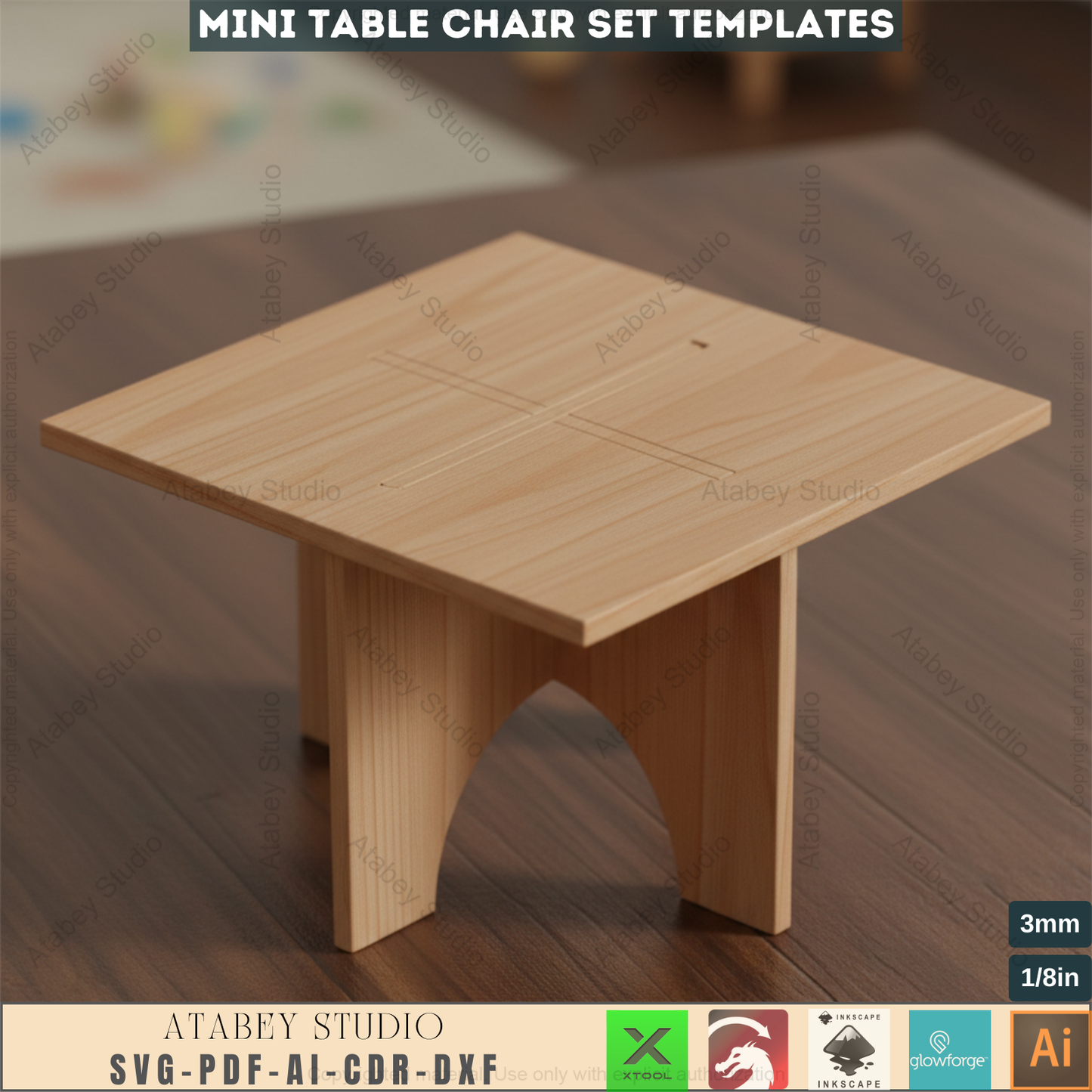 Table and chair furniture set Glowforge cut files / Kid Miniature Chair Svg template / digital download 316