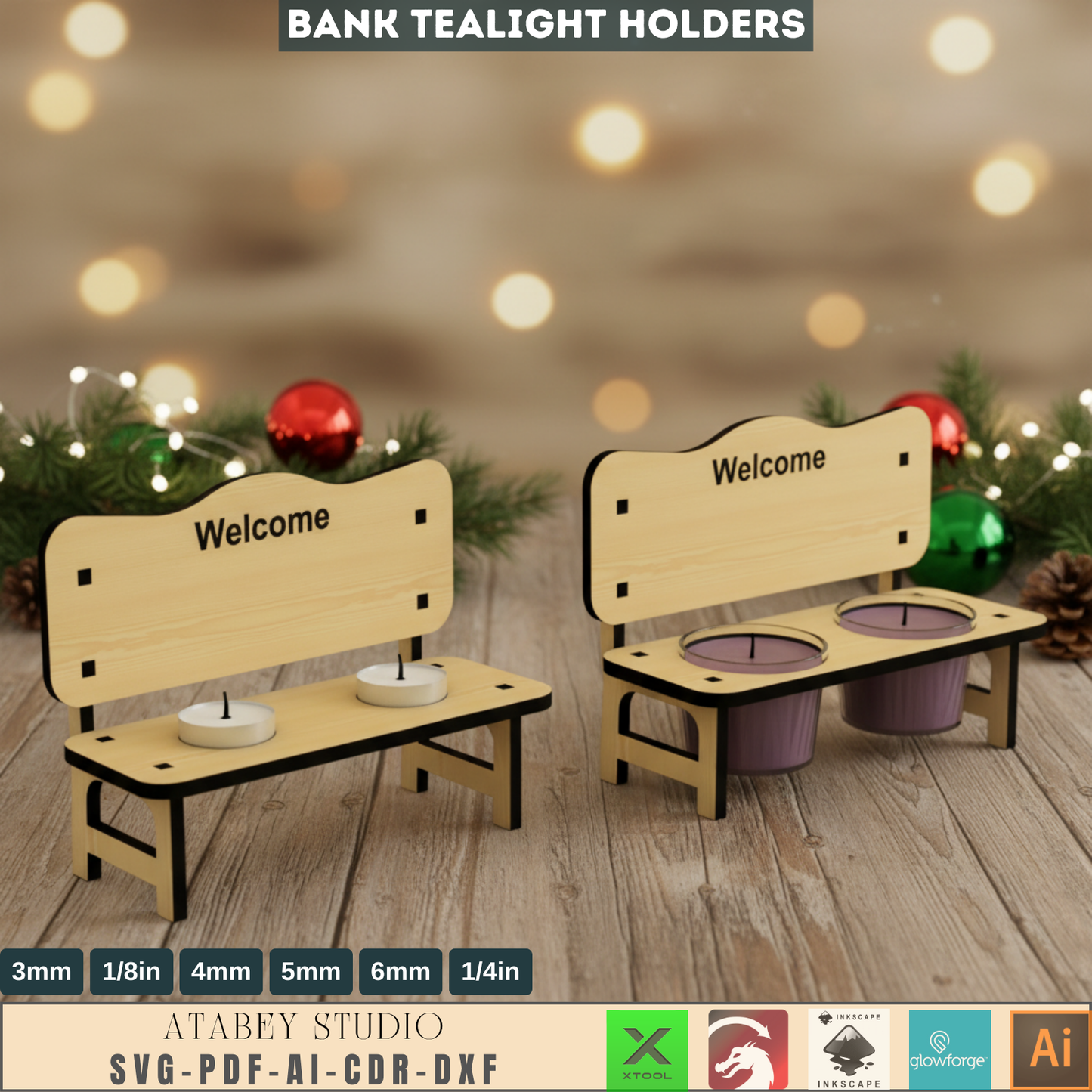 Laser Cut Bank Tealight Holder SVG, Wooden Bench Candle Lantern Files, Rustic Home Decor Gift, Digital Download for Crafting 688