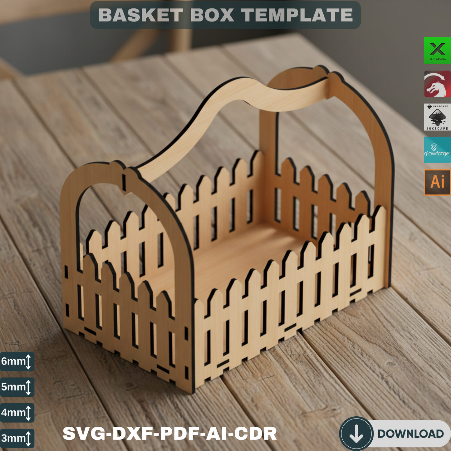 Laser Cut Picket Fence Basket Box SVG Template for Candy & Flower Gifts - Digital File Downloads 129