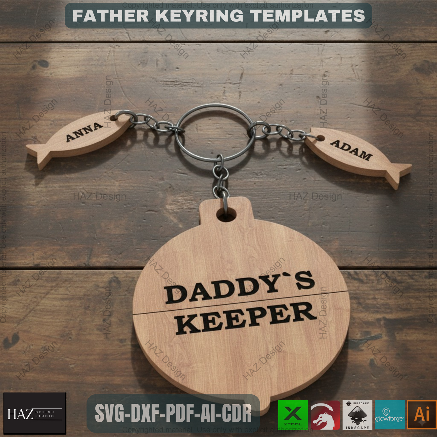 Fathers day Key chain Daddys keeper SAW HAMMER SVG laser cut file / Mallet best father's day gift keyring cut plan 335