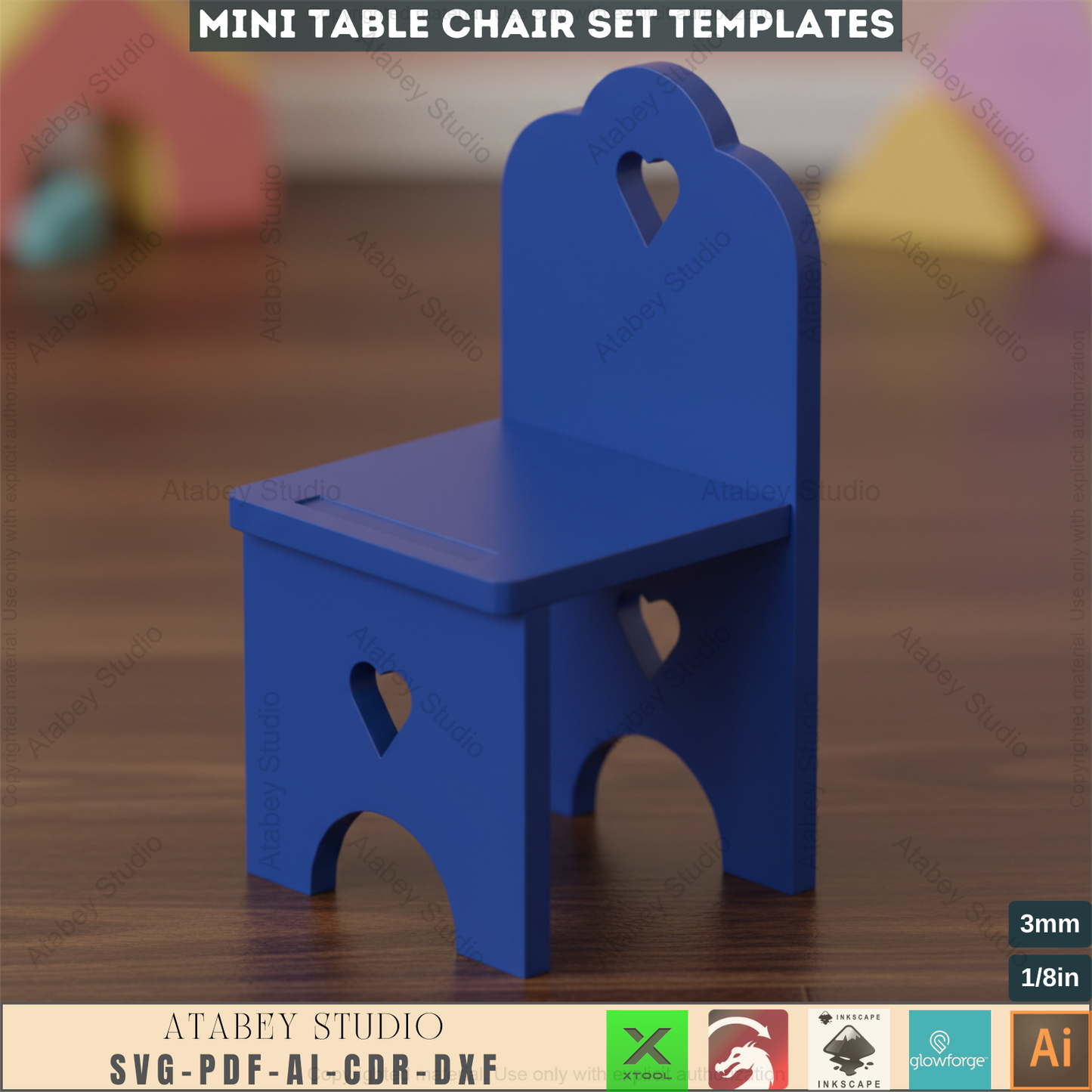 Table and chair furniture set Glowforge cut files / Kid Miniature Chair Svg template / digital download 316