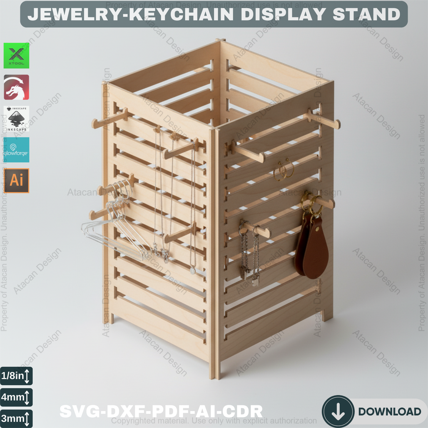 Pendant Jewelry Display Holder / Earring Stand / Necklace Organiser / Laser Cut Files Svg Dxf Ai Cdr Pdf 357