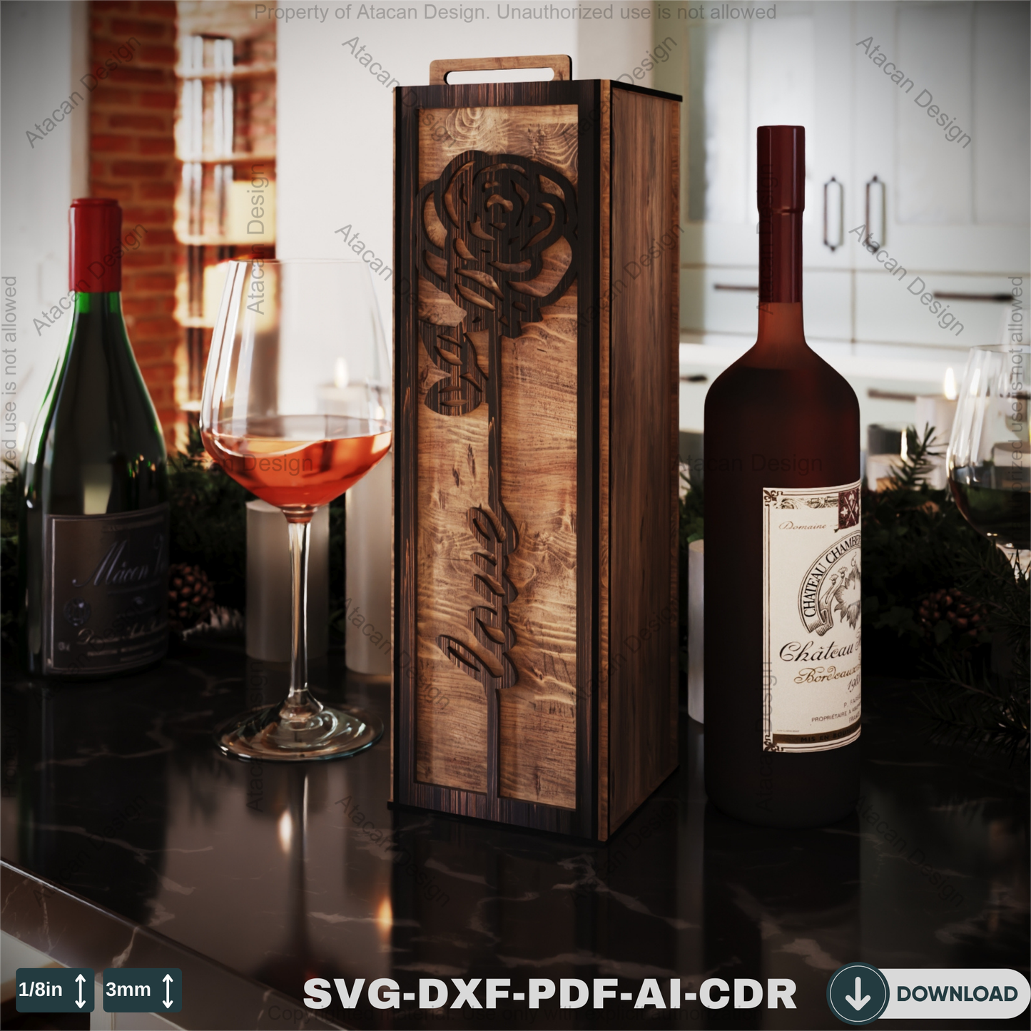 Flower Engraved Wine Box - Perfect Laser Cut Gift for Weddings & Special Occasions-Romantic Wine Gift Box 804