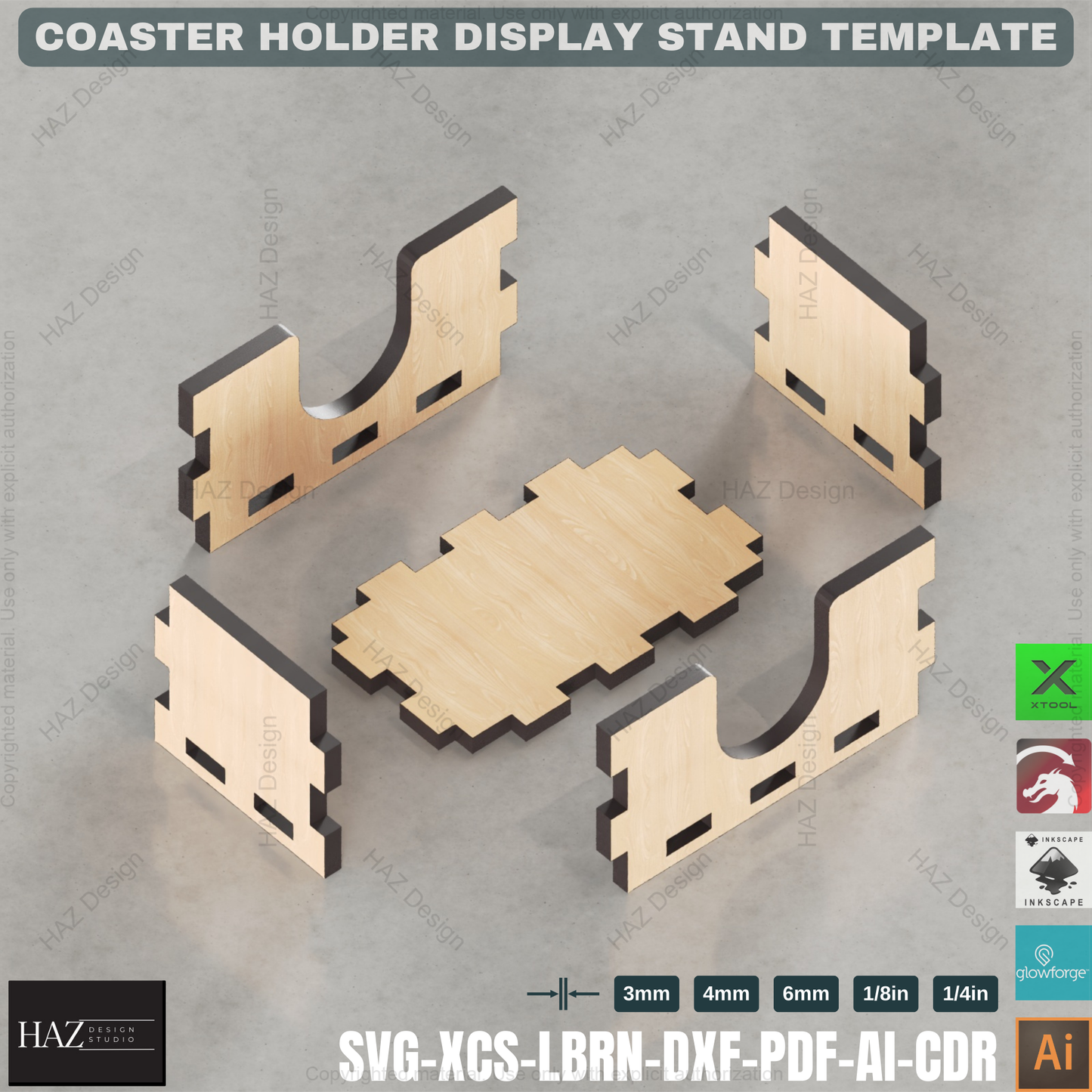 Laser Cut Coaster Holder Design: Round & Square SVG Set,Glowforge Coaster Holder Template: Modern Tabletop Decor432