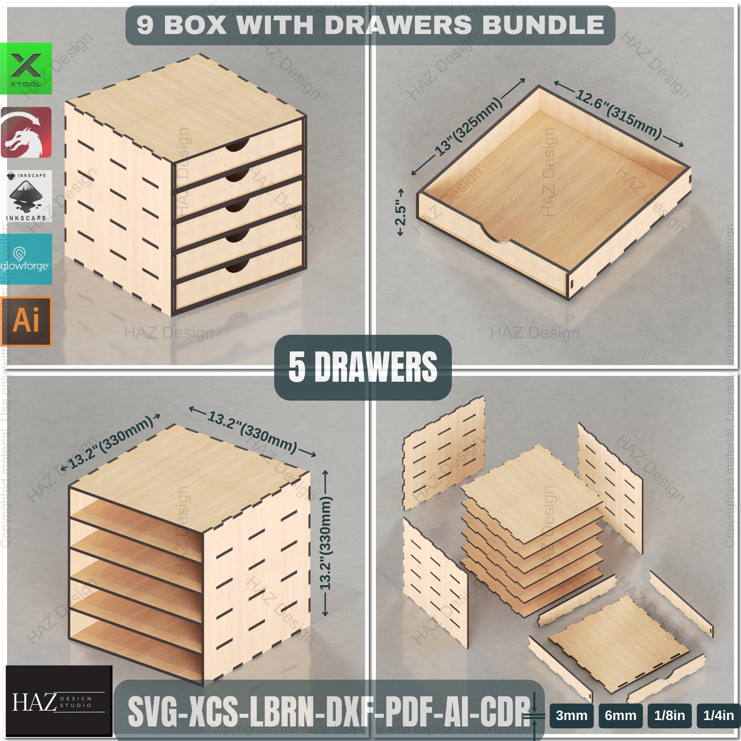 9 Laser Cut Chest of Drawers Designs: Stackable & Modular Box Plans | Digital Download,Build Your Own Storage: Laser Cut Drawer Box Blueprints | Stackable Organizer Bundle 442
