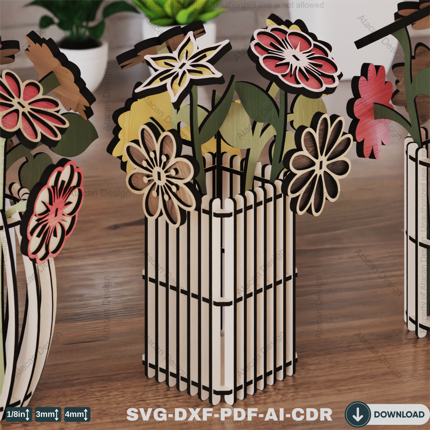 Wooden Flower Bouquet Design for Laser Cutting – Great Gift Idea for Mom,Wildflower Bouquet for Laser Cutting 819