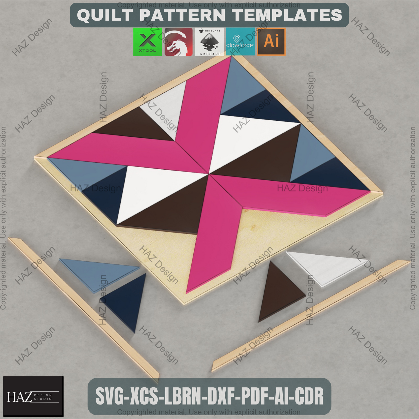 Wood Quilt Block Pattern Pack, Geometric Wall Art SVG, Laser Ready Files for Farmhouse Decor, DIY Barn Quilt Craft Project Bundle 461