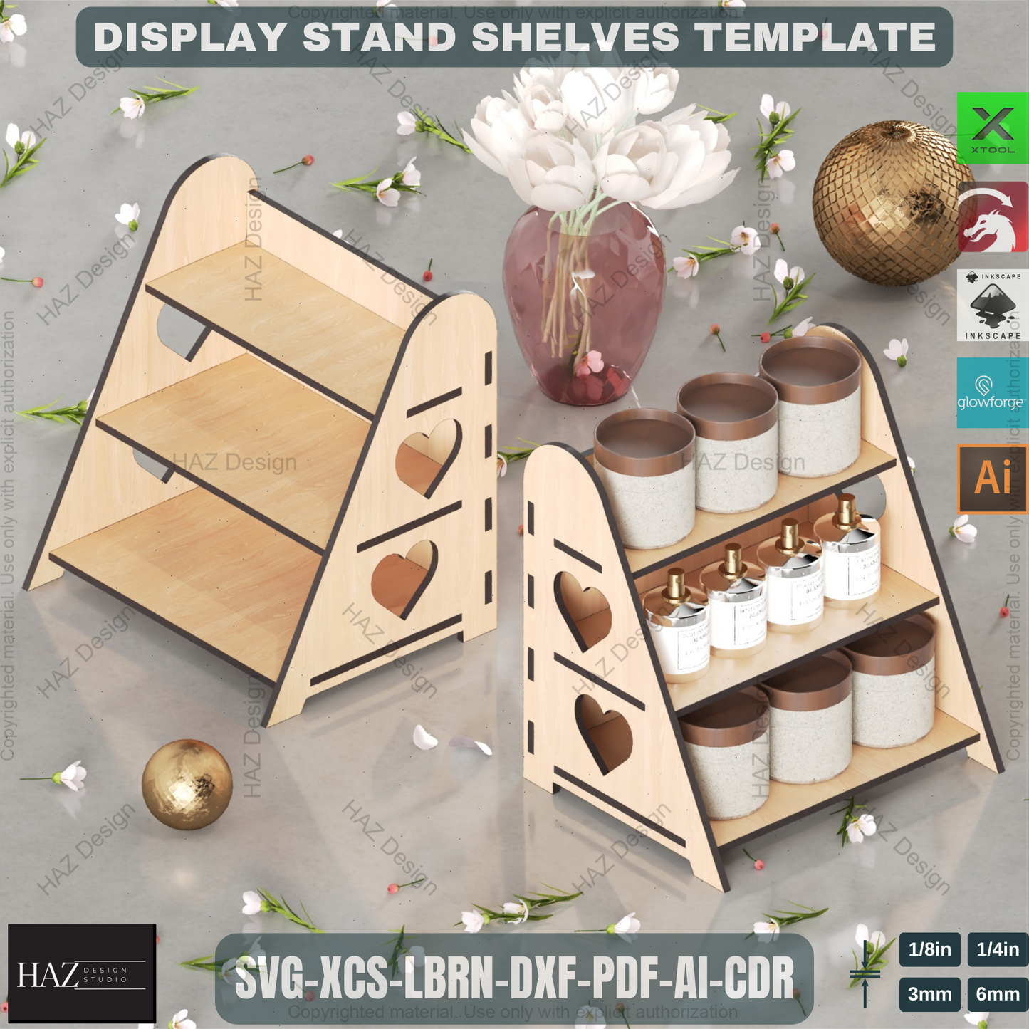 Multi-Tier Retail Display Stand Design - Laser Cut Files for 3 & 4 Shelf Organizer,Laser Cut Tiered Display Stand Files 282