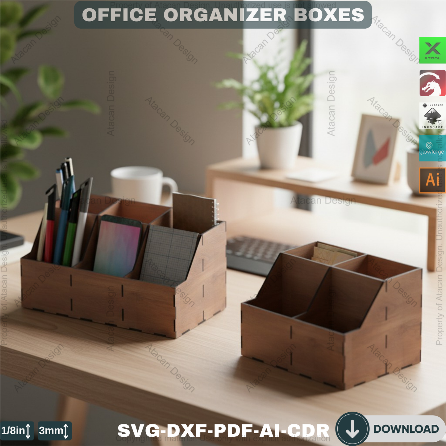 Laser Cut Office Organizer Set - 3 Sizes Wooden Desk Dividers, Pencil and Paper Storage 669
