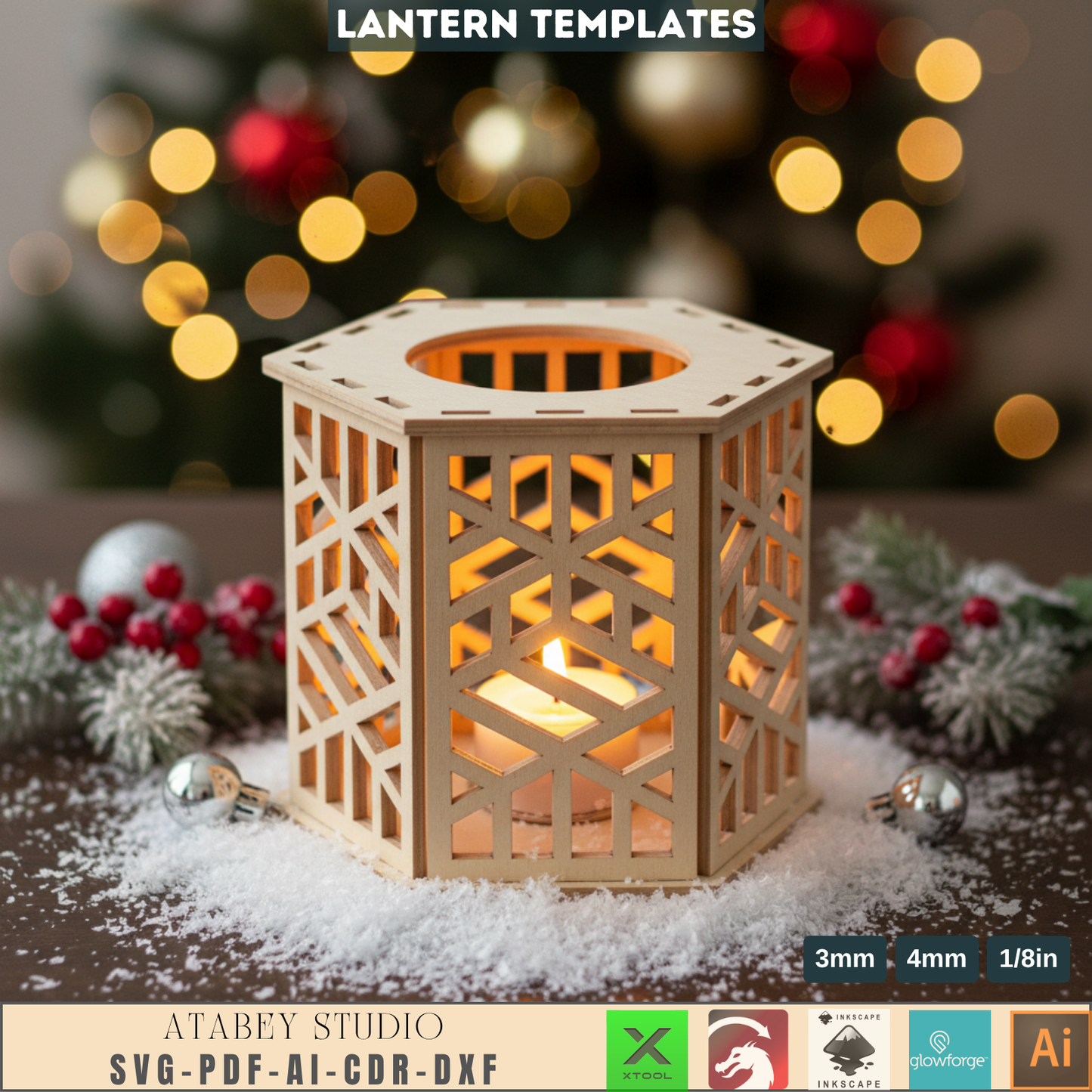 Unique Laser Cut Star Ornaments for Christmas Tree Decor & Holiday Crafts - Lantern Night Light Template, Laser Cut Wood Lampshade Plan, DIY Table Centerpiece 958