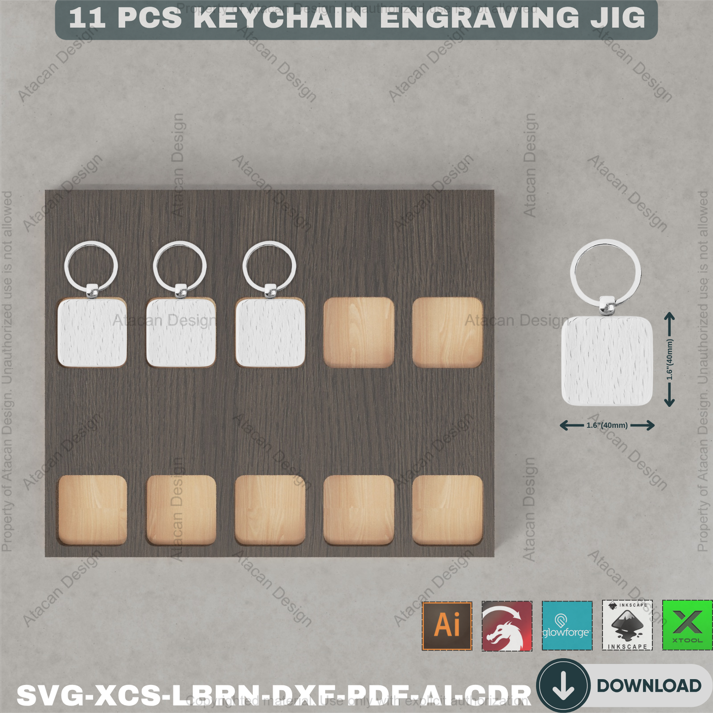 Precision Laser Keychain Alignment Jig Bundle | Wood Engraving Templates for Xtool Glowforge Lightburn | Craft Business Essential 889
